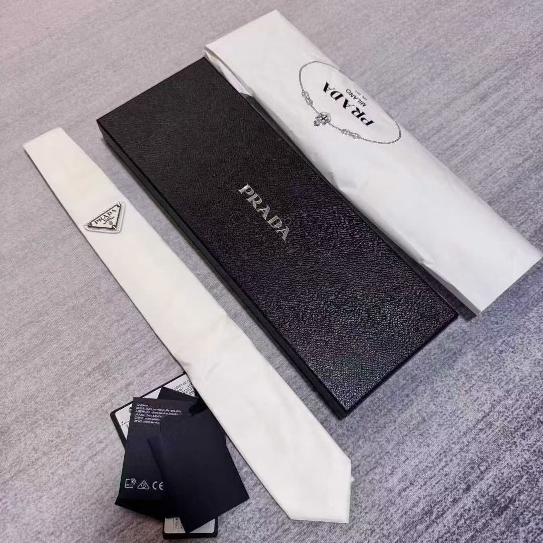 Prada prada re-nylon white tie with triangle logo Size ONE SIZE - 1 Thumbnail