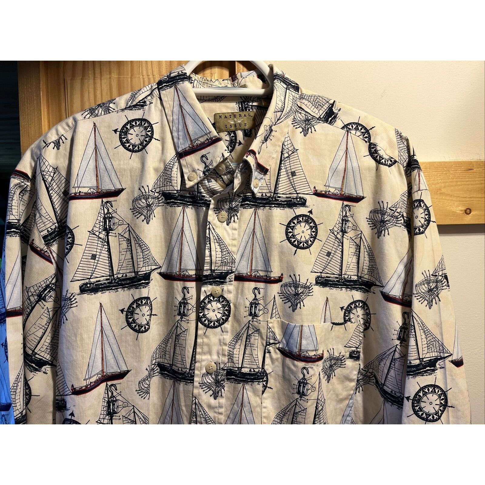 Natural Issue Natural Issue Nautical Mens XLT Cotton SS Shirt Sailboat EUC Size US XL / EU 56 / 4 - 5 Thumbnail