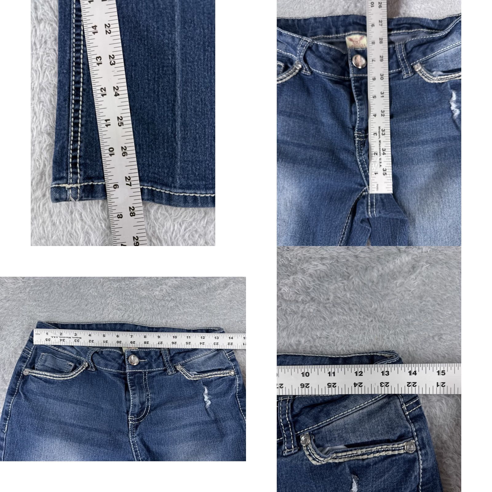 Faded Glory Vintage Faded Glory Blue Denim Bootcut Jeans Womens 26x28 Low Rise Distressed 6P Size 28" / US 6 / IT 42 - 8 Thumbnail