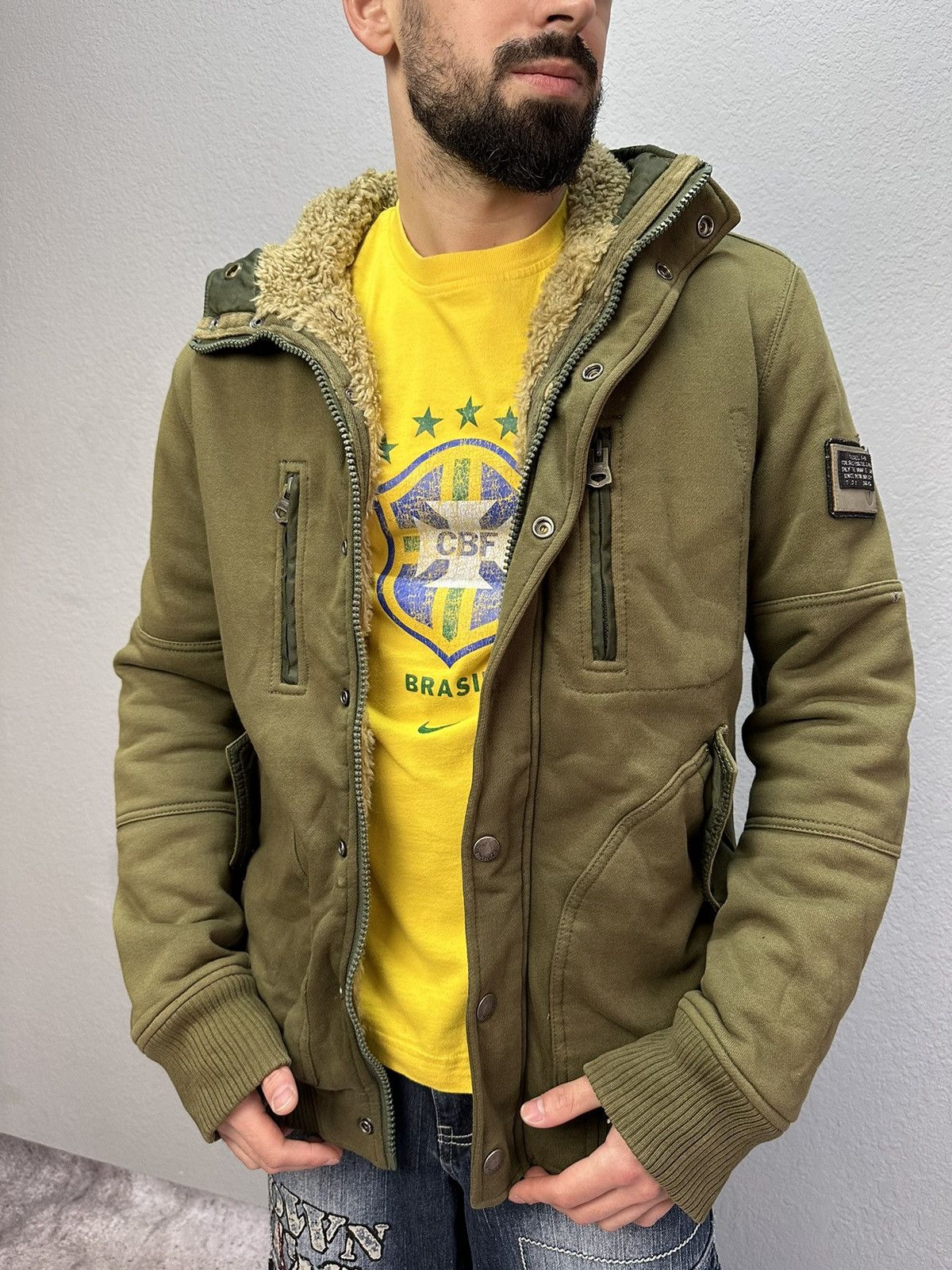 Diesel Vintage Diesel Y2K Archival Jacket Khaki Hooded Sherpa Faded Size US L / EU 52-54 / 3 - 3 Thumbnail