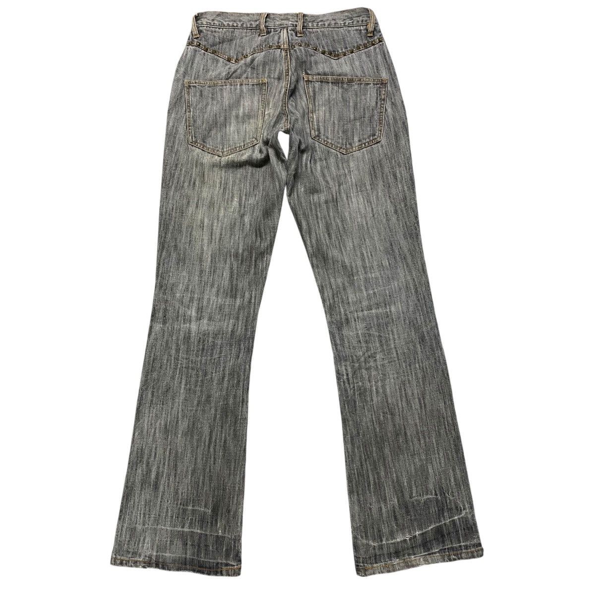 Japanese Brand GUMU INTERNATIONAL Studded Distressed Denim Flare Jeans Size US 31 - 1 Thumbnail