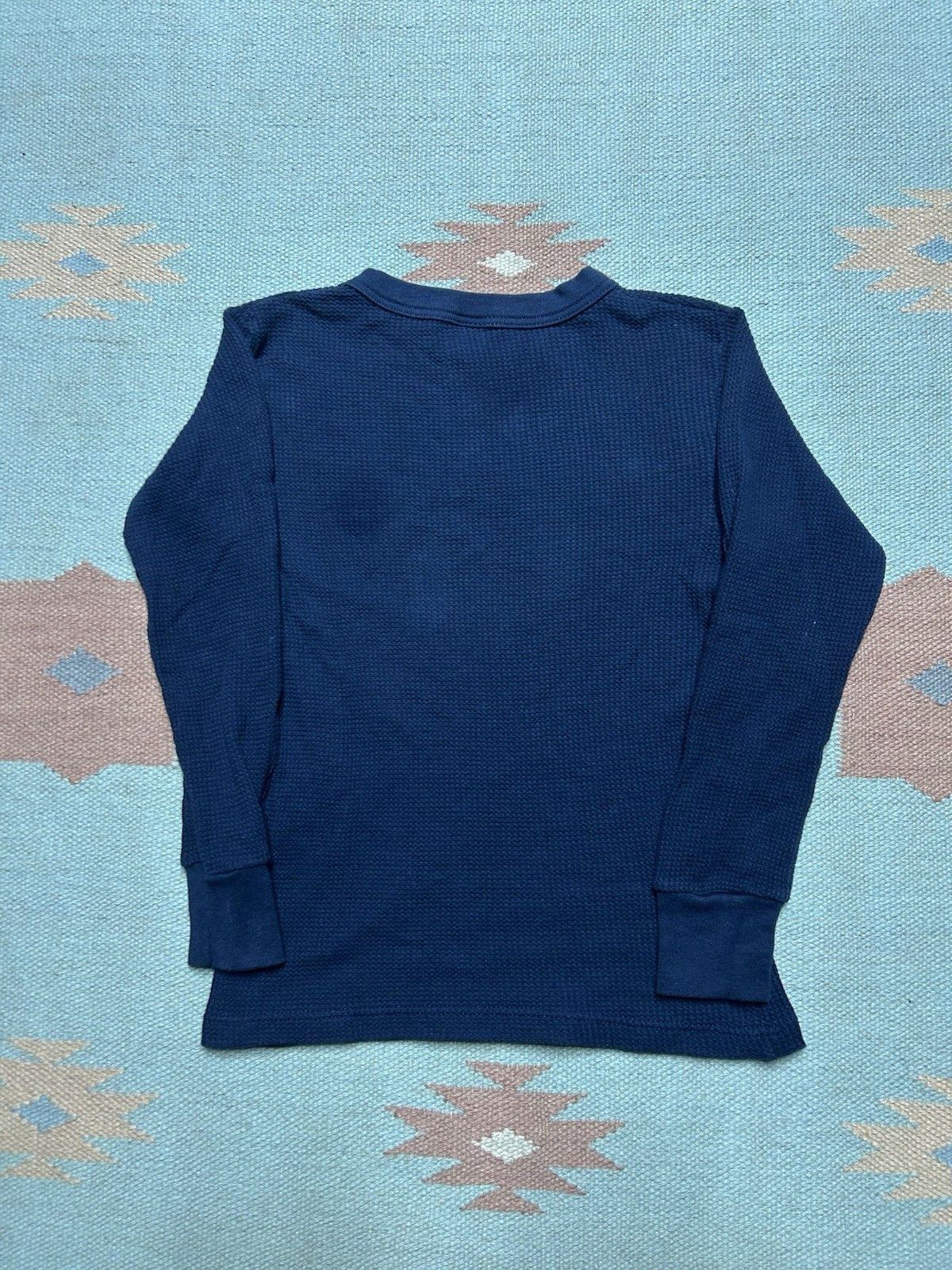 Vintage 80s thermal shirt waffle knit navy blue cotton youth kids M Size XXS / US 00 / IT 34 - 4 Thumbnail