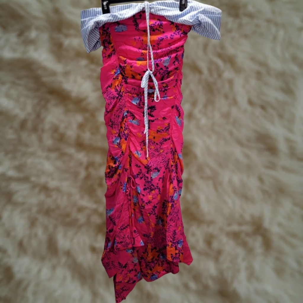 Tanya Taylor Tanya Taylor Dress Pink Falling Floral Virginia Off Shoulder Ruched Womens Sz 0 Size XS / US 0-2 / IT 36-38 - 1 Thumbnail