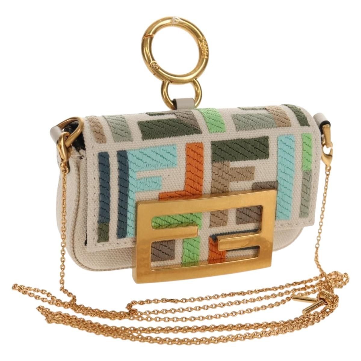 Fendi Fendi Chain Baguette Charm Bag Zucca Embroidered Canvas Size ONE SIZE - 1 Thumbnail