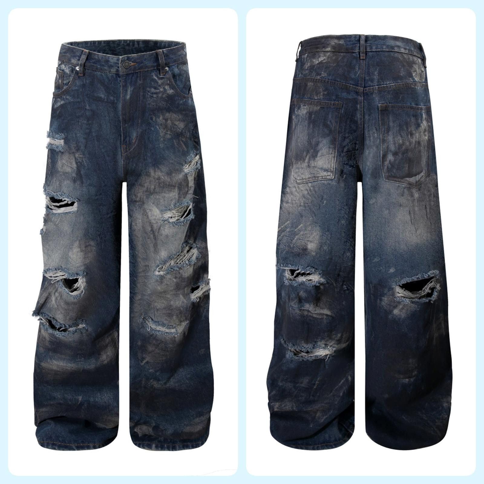 Japanese Brand Distressed Baggy Wide Leg Jeans with Paint Splatter Size US 32 / EU 48 - 6 Thumbnail