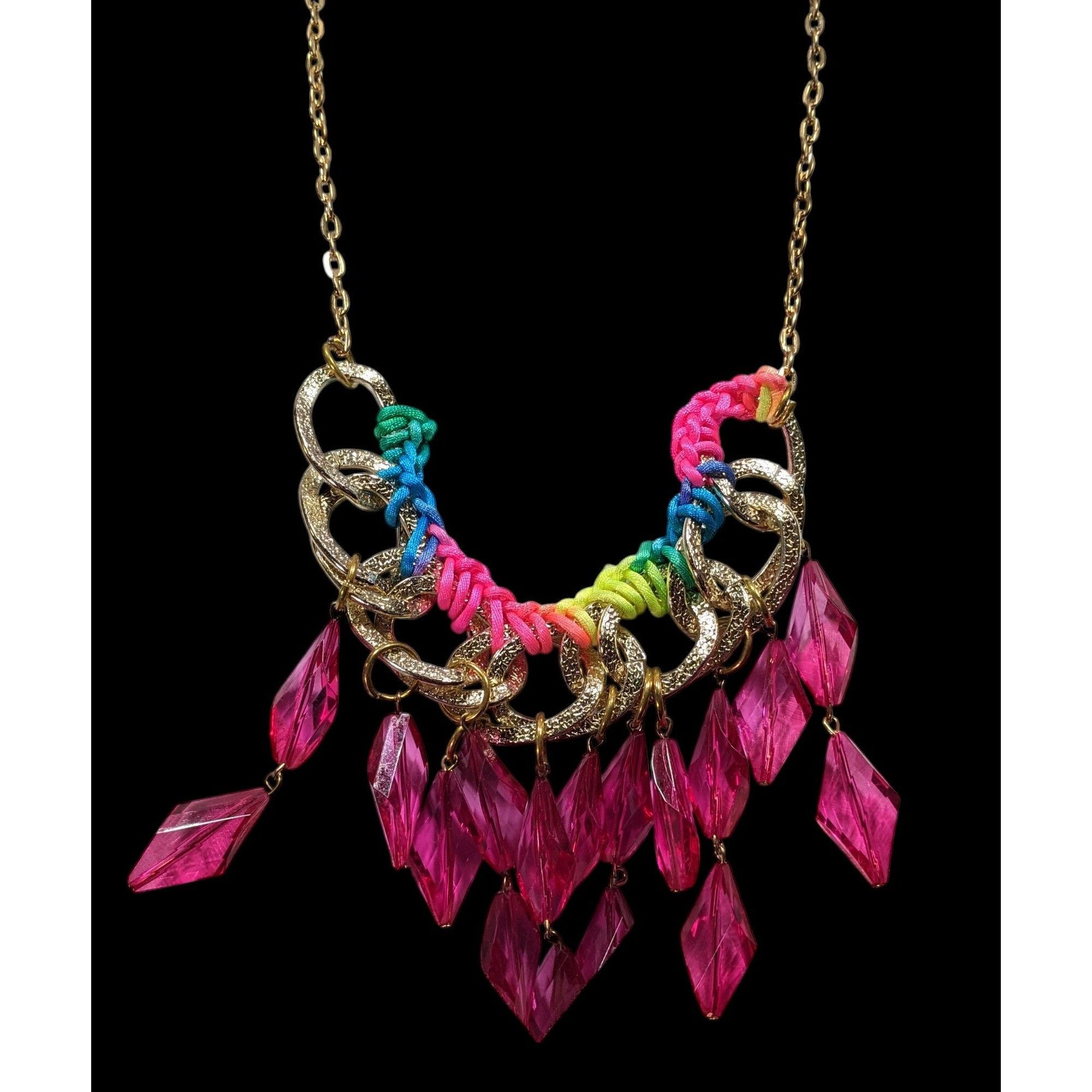 Other Neon Rainbow Glam Gem Fringe Statement Necklace Size ONE SIZE - 3 Thumbnail