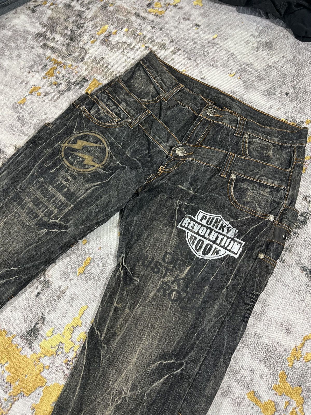 Japanese Brand Vintage Double Waist Punk Revolution Rock Distressed Pants Size US 35 - 5 Thumbnail