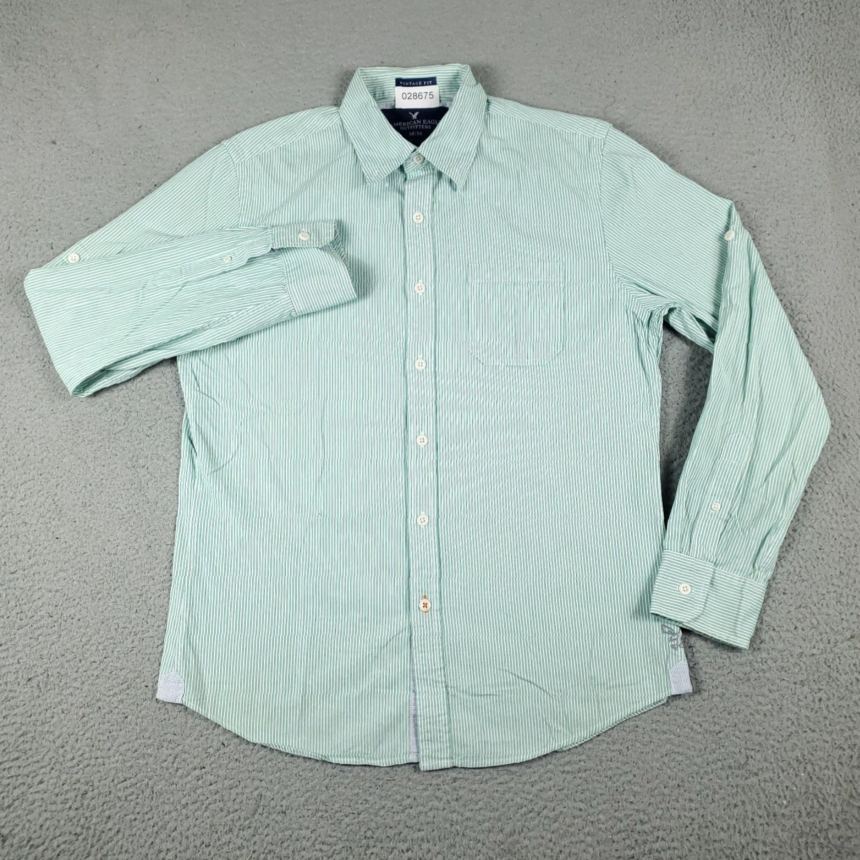 American Eagle Outfitters American Eagle Outfitters Shirt Men Medium Green Striped Button-Up Long Sleeve Collared Cotton Mens Size US M / EU 48-50 / 2 - 2 Thumbnail