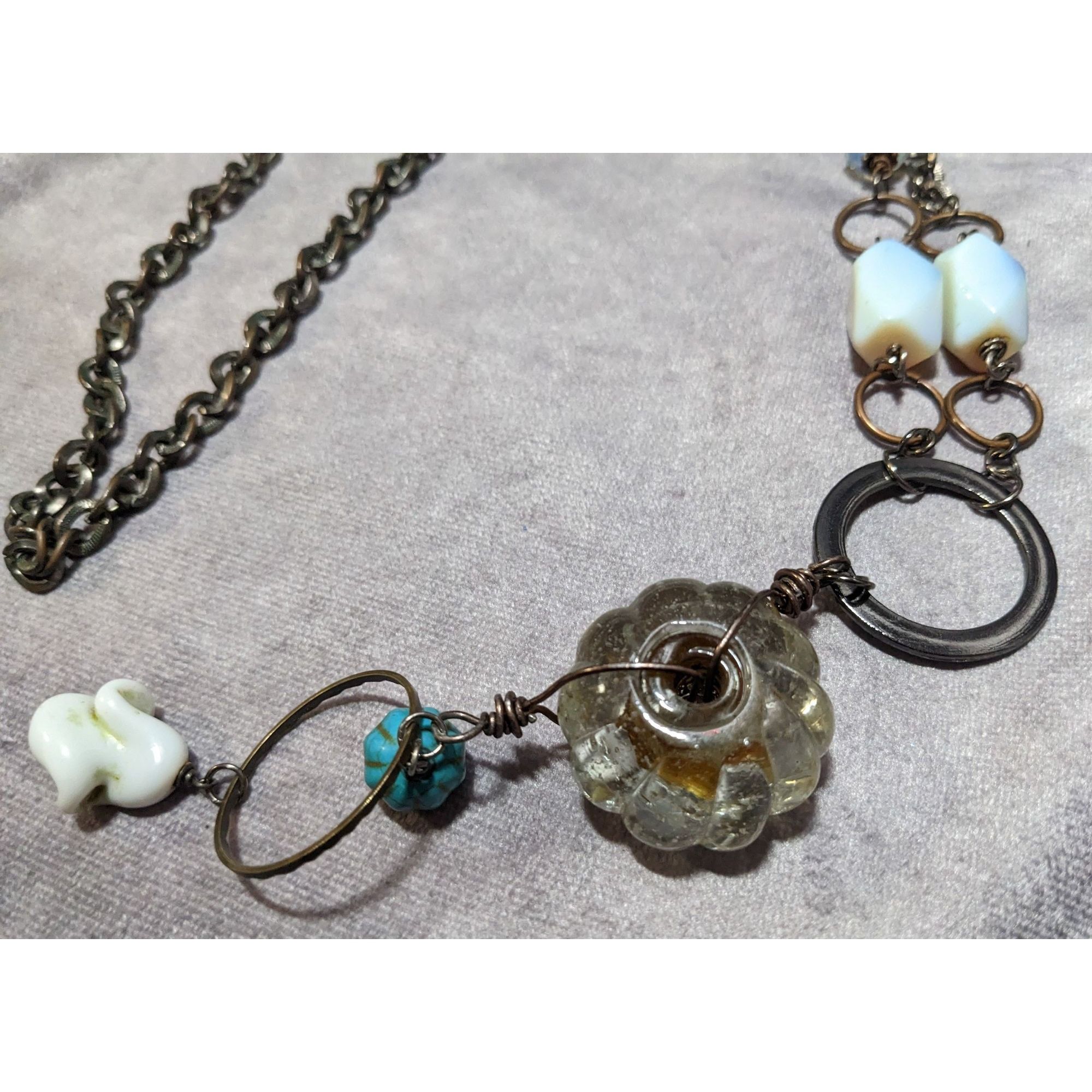 Other Handmade Upcycled Chunky Glass And Moonstone Beaded Chain Ne Size ONE SIZE - 14 Thumbnail