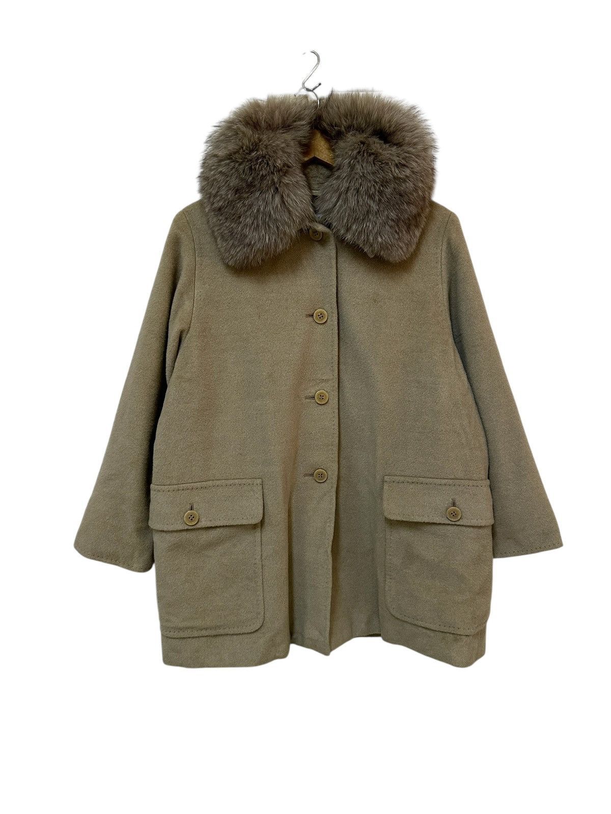 Max Mara vintage Max Mara fur-trimmed wool-cashmere blend coat. Size M / US 6-8 / IT 42-44 - 4 Thumbnail