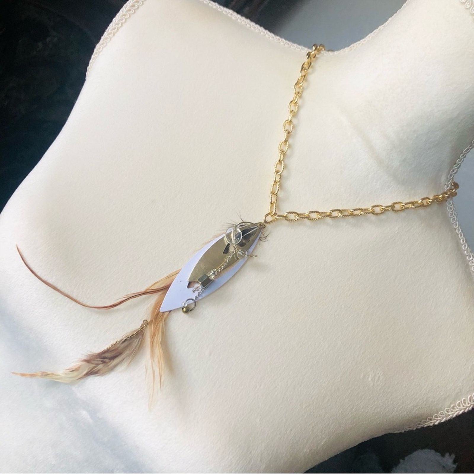 Handmade Handcrafted repurpose genuine feather dangle necklace Size ONE SIZE - 1 Thumbnail