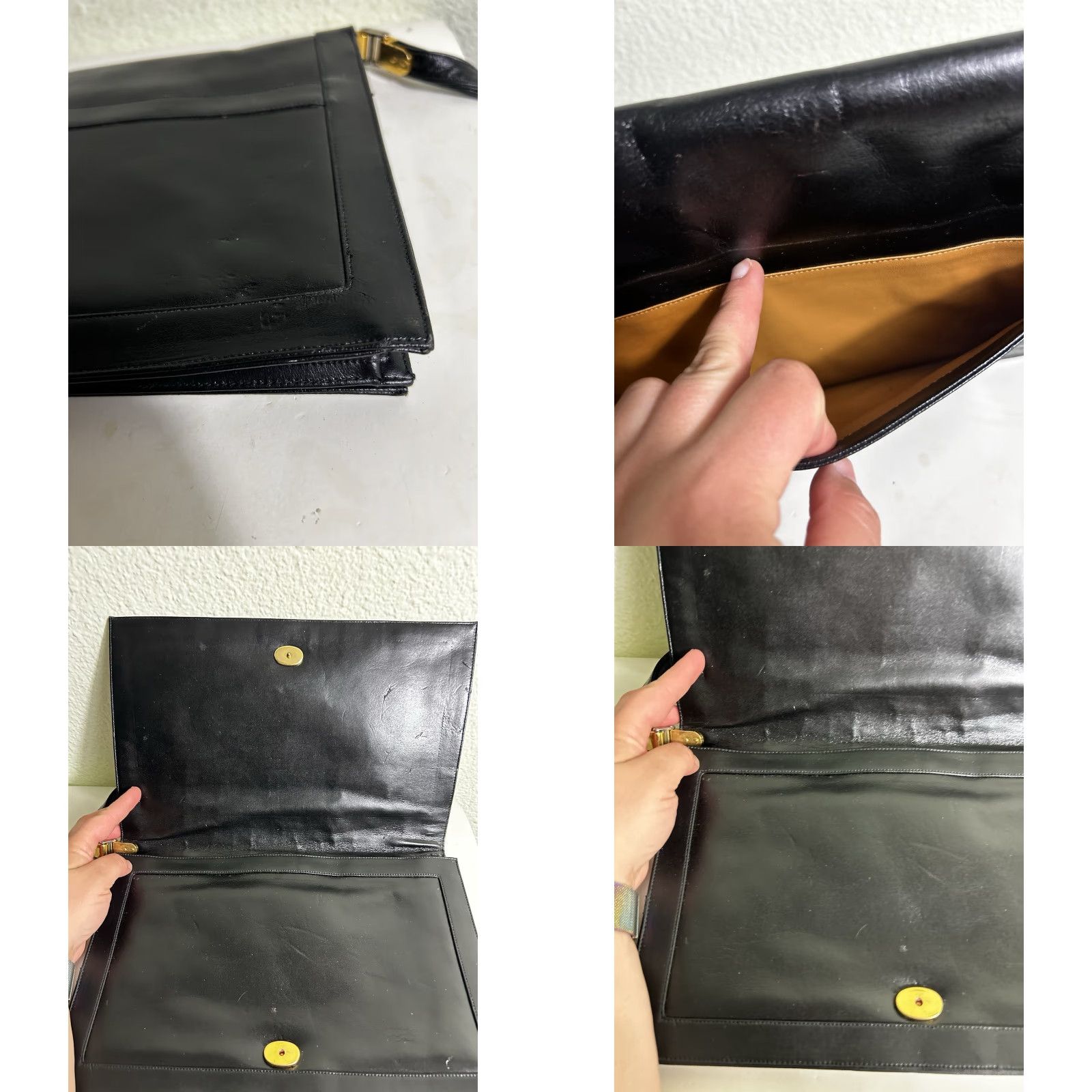 Vintage Lou Taylor Vintage Purse Black Leather Mirror Italy 12x8x1 Clutch Women Womens Size ONE SIZE - 9 Thumbnail