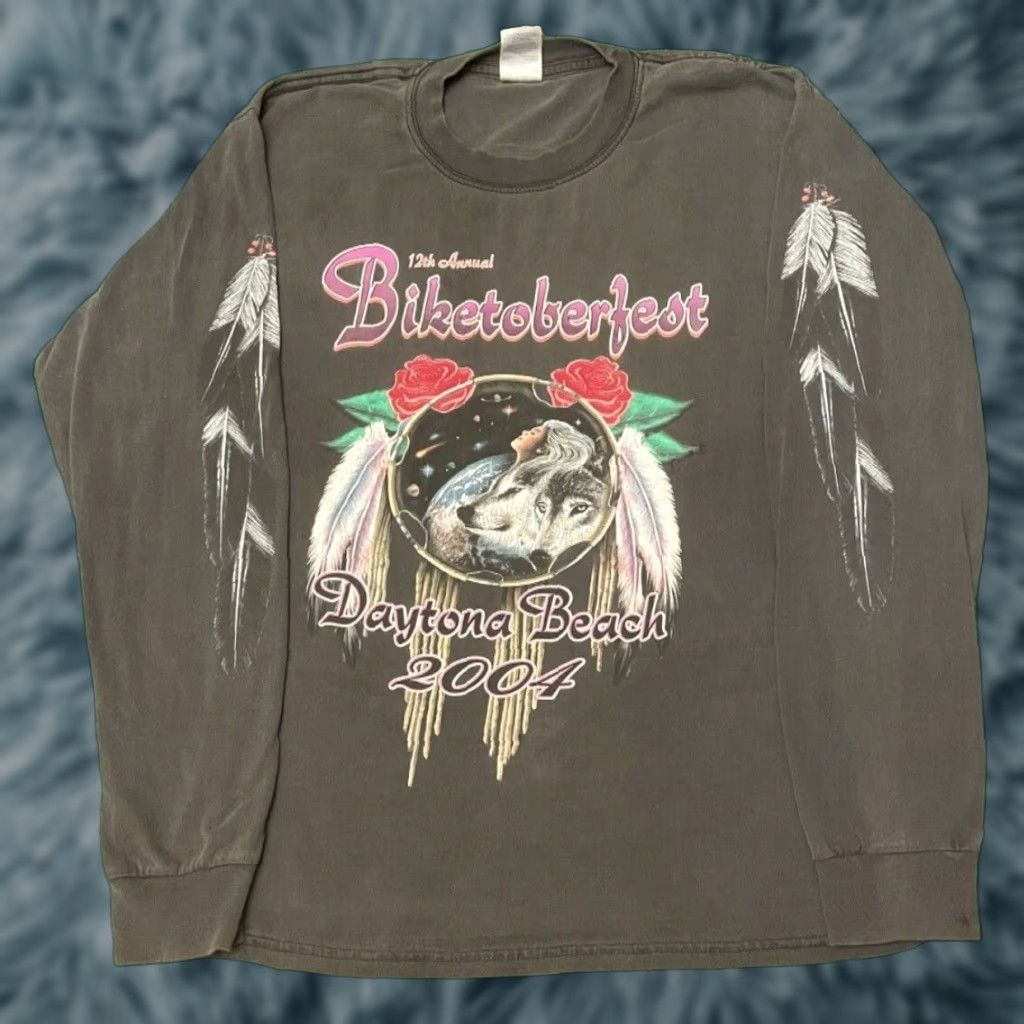 Vintage VINTAGE 90s Y2K Bike Week Daytona Biker Sleeve Hit Wolf Rose Long Sleeve Shirt M Size US M / EU 48-50 / 2 - 1 Thumbnail