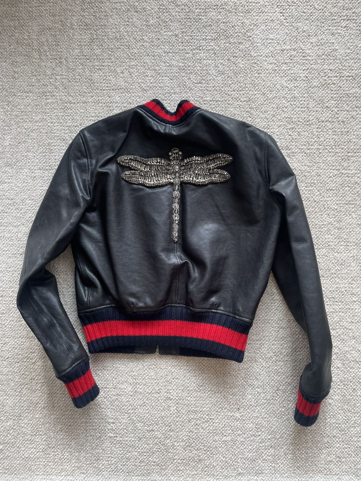 Gucci Authentic Gucci Leather Jacket with Dragonfly Embellishment Size S / US 4 / IT 40 - 1 Thumbnail