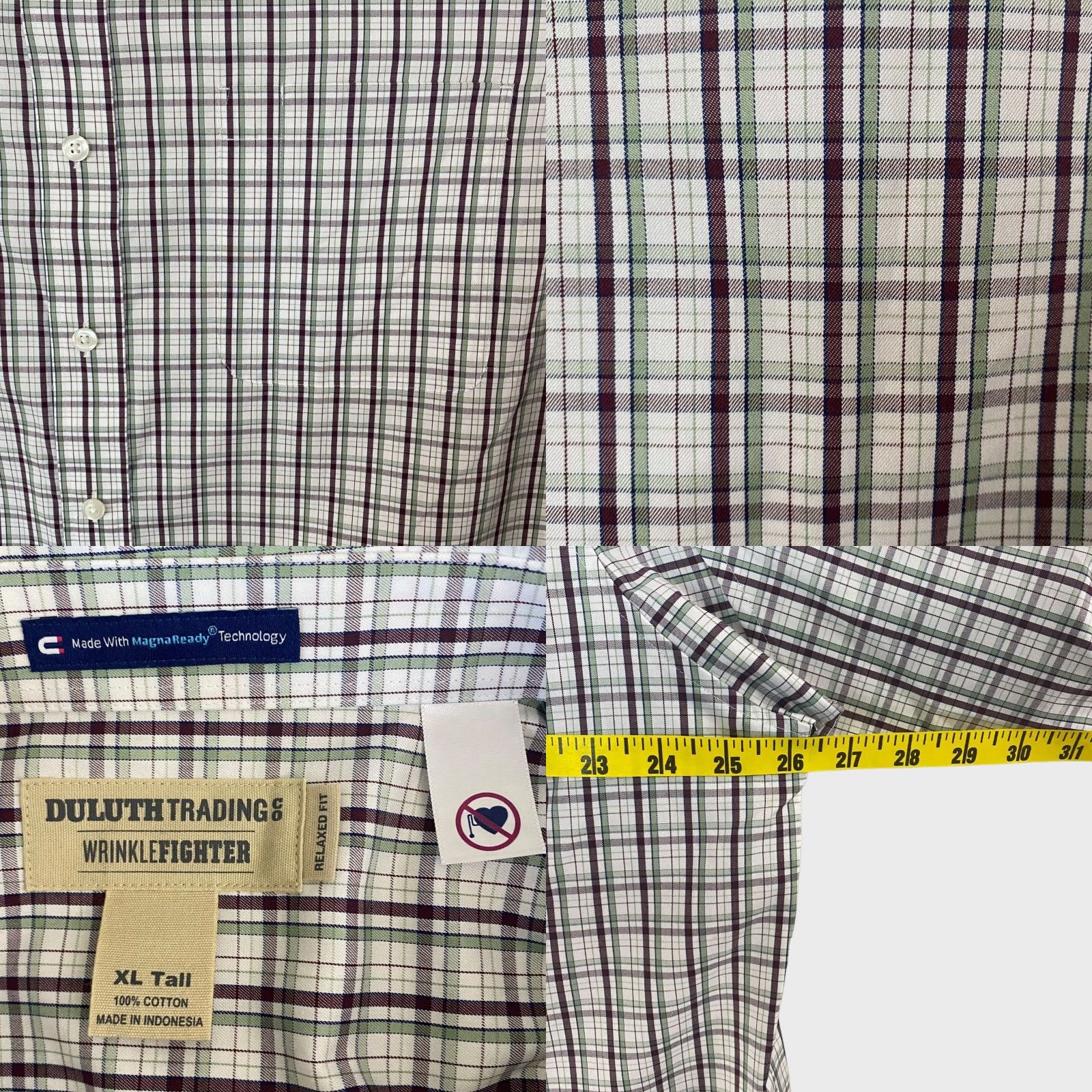 Duluth Trading Company DULUTH TRADING CO. Wrinklefighter Button-Down Shirt Plaid Relaxed Fit White XLT Tall Mens Size US XL / EU 56 / 4 - 8 Thumbnail