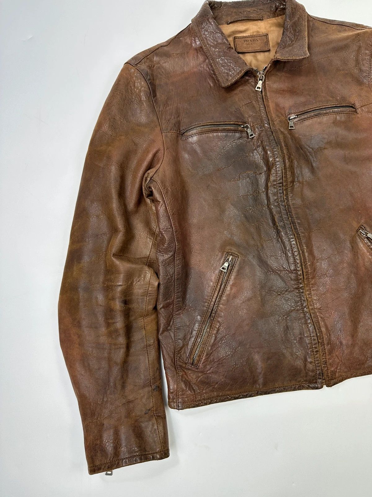 Prada Prada Milano FW07 Brown Eroded Leather Jacket Size US M / EU 48-50 / 2 - 4 Thumbnail
