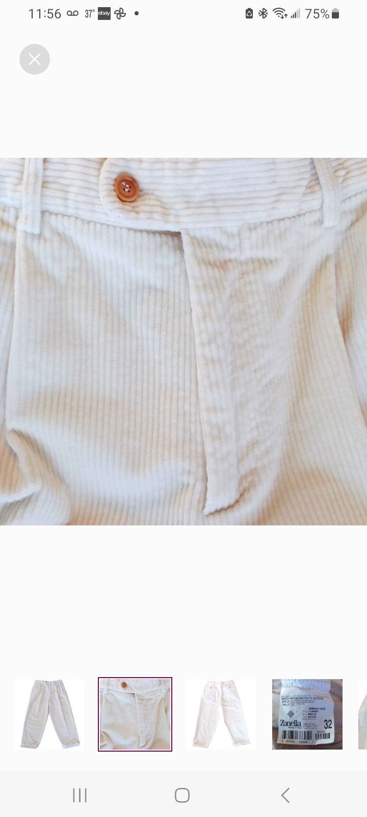 ZANELLA ©️2000 Men's White Corduroy Pants