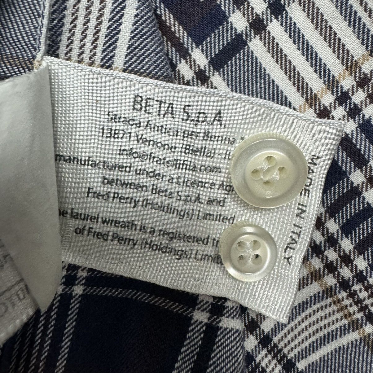 Designer Essential Fred Perry Navy Checkered Slim Fit Button Up Shirt Size US M / EU 48-50 / 2 - 21 Thumbnail