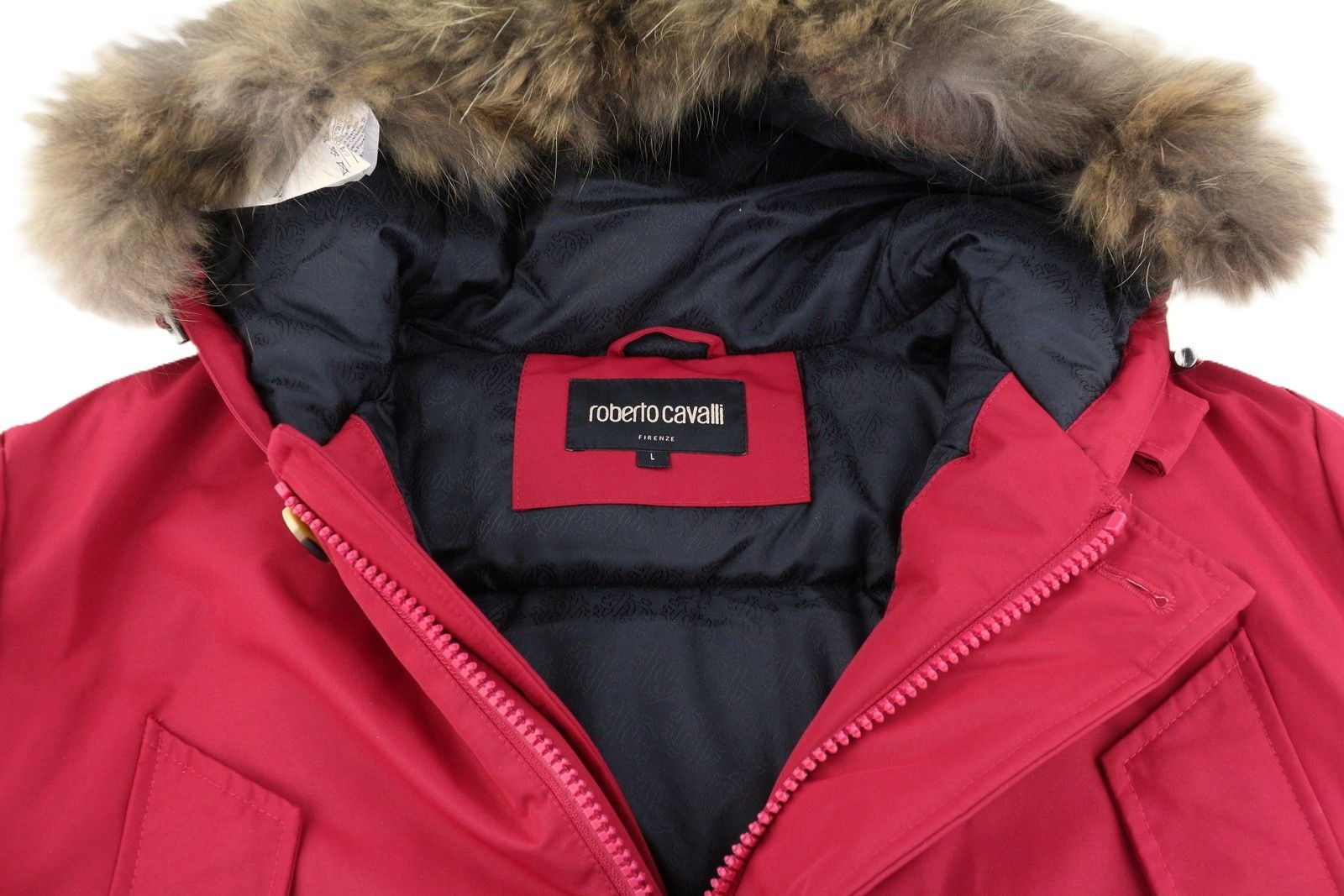 Roberto Cavalli L Red Hooded Padded Fur Parka 86883 Size US L / EU 52-54 / 3 - 5 Thumbnail