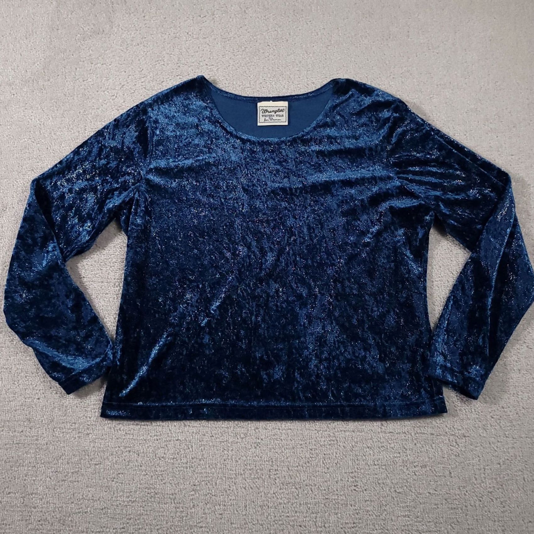 Wrangler VINTAGE Wrangler Shirt Women Large Blue Velour Western Cowgirl USA T-Shirt Fleece Velour Shimmer Regular Long Sleeve Casual Mens, Womens Size L / US 10 / IT 46 - 2 Thumbnail