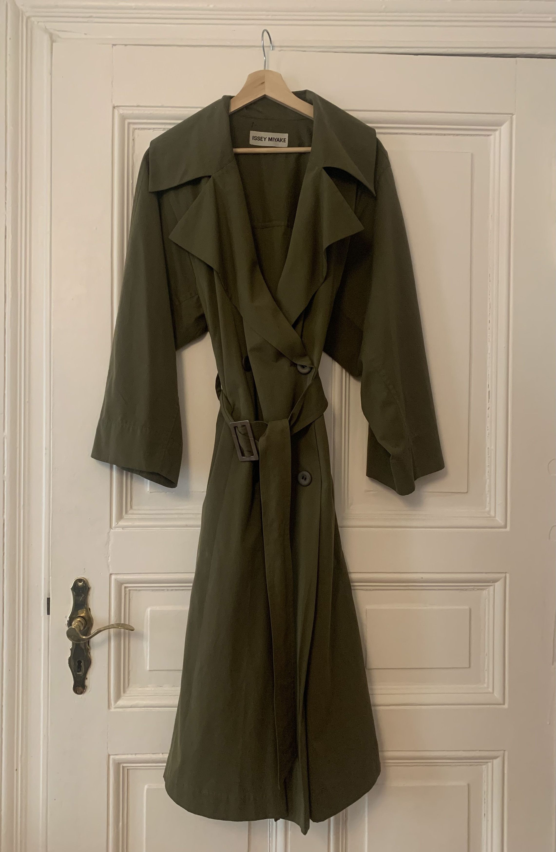 image of Issey Miyake Olive Green Trench Coat, Women's (Size Medium)