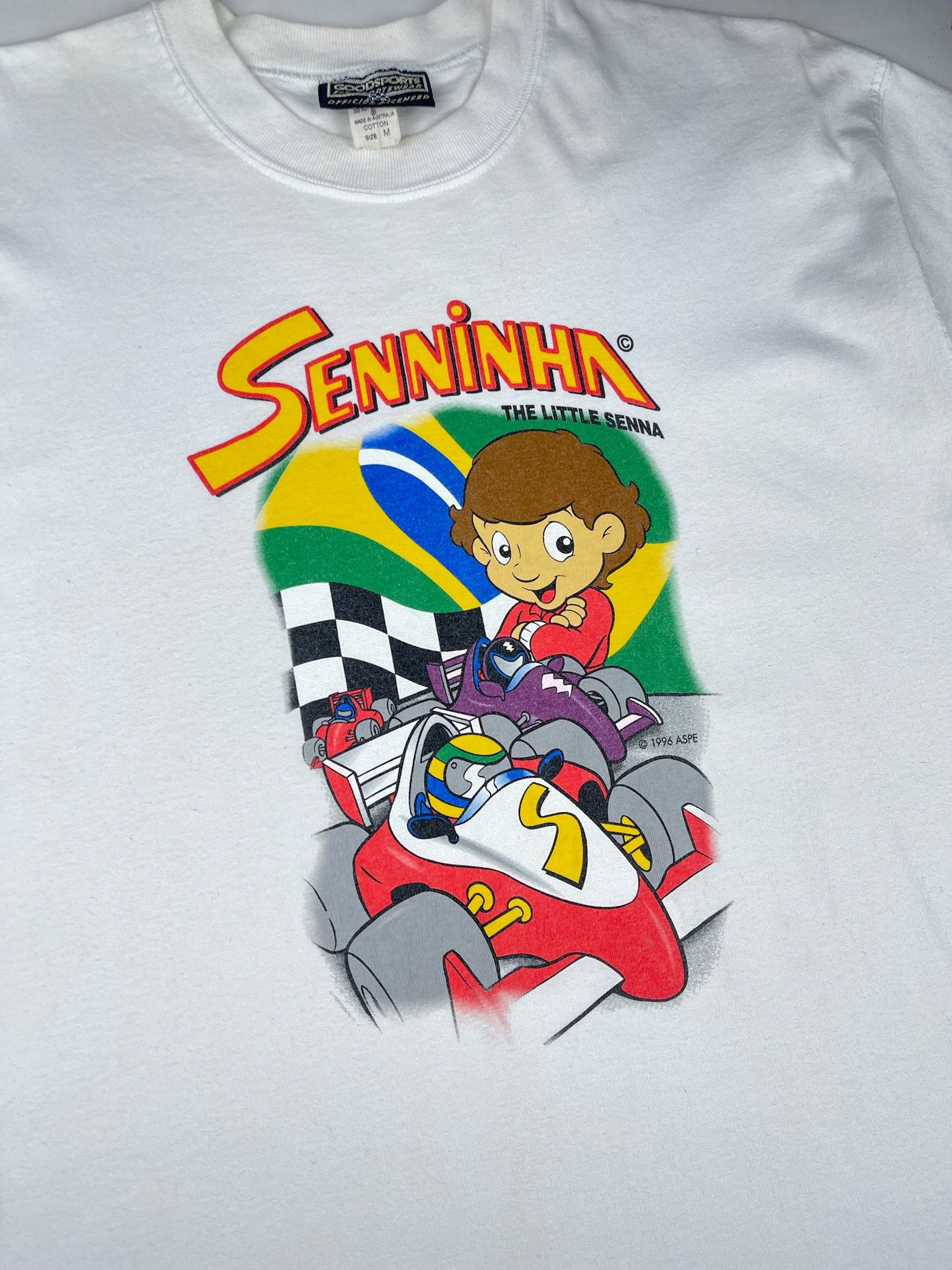 Anime Vtg Ayrton Senna Senninha Cartoon formula one 1996 Size US M / EU 48-50 / 2 - 5 Thumbnail