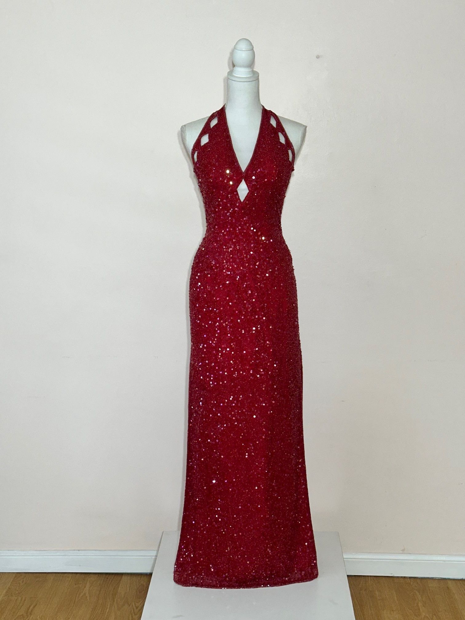 Vintage Scala Red Beaded and Sequin Halter Gown Size M Size M / US 6-8 / IT 42-44 - 1 Thumbnail