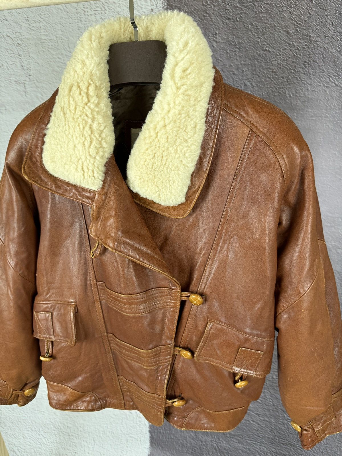 Vintage Vintage 80s 90s brown motorcycle leather Sherpa jacket Size M / US 6-8 / IT 42-44 - 7 Thumbnail