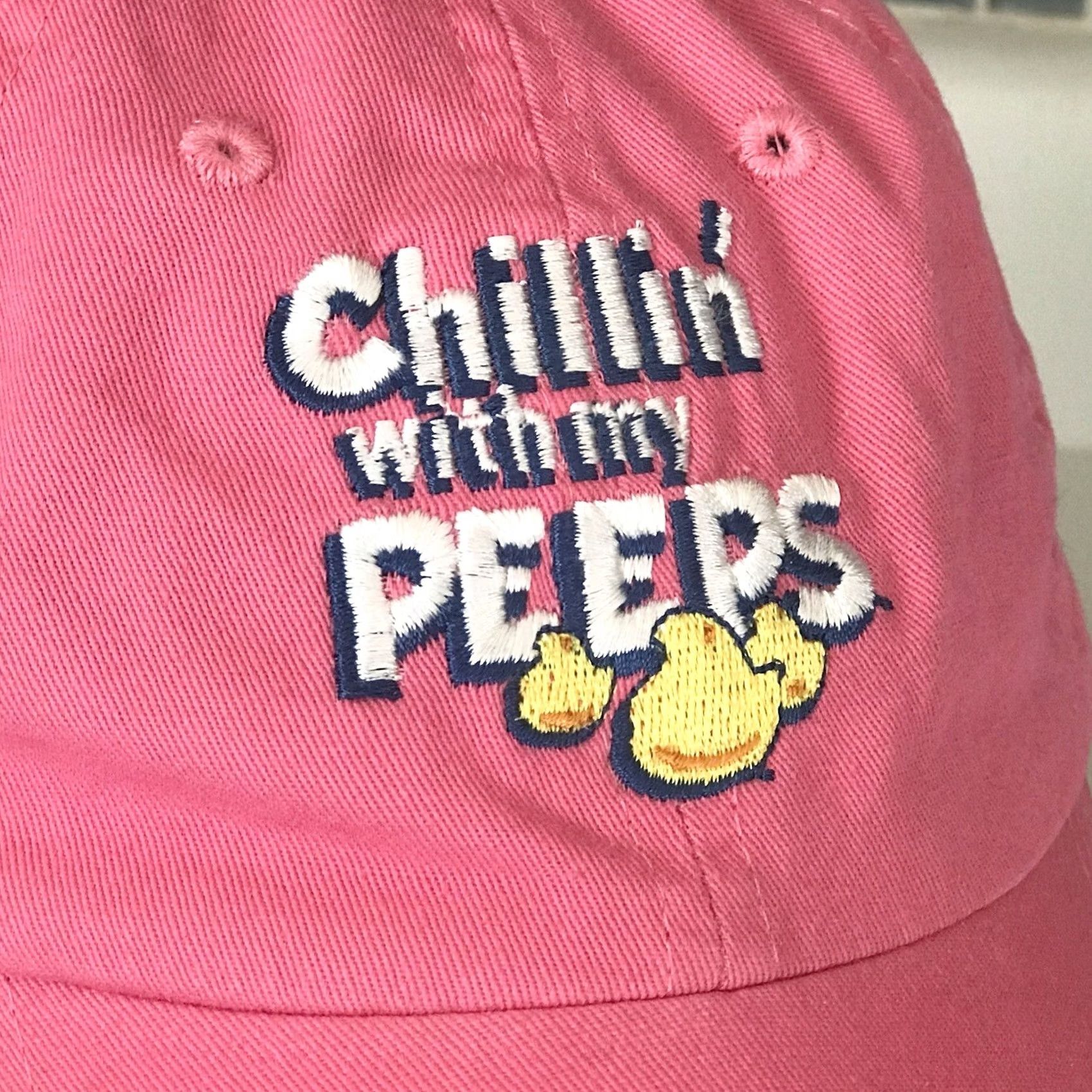 Anvil Anvil Pink Adjustable Baseball Cap Hat Embroidered Chillin’ with my PEEPS OS Women Hat Size ONE SIZE - 3 Thumbnail