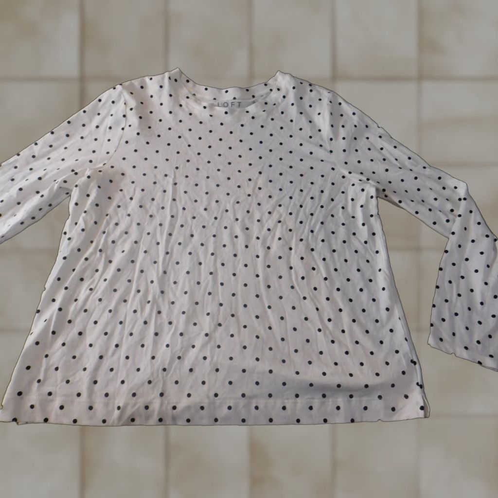 Ann Taylor Loft Ann Taylor Loft Blouse White XL V-Neck Long Sleeve Casual Shirt Womens Regular Button Pullover Cotton Down White Dot Size XL / US 12-14 / IT 48-50 - 1 Thumbnail