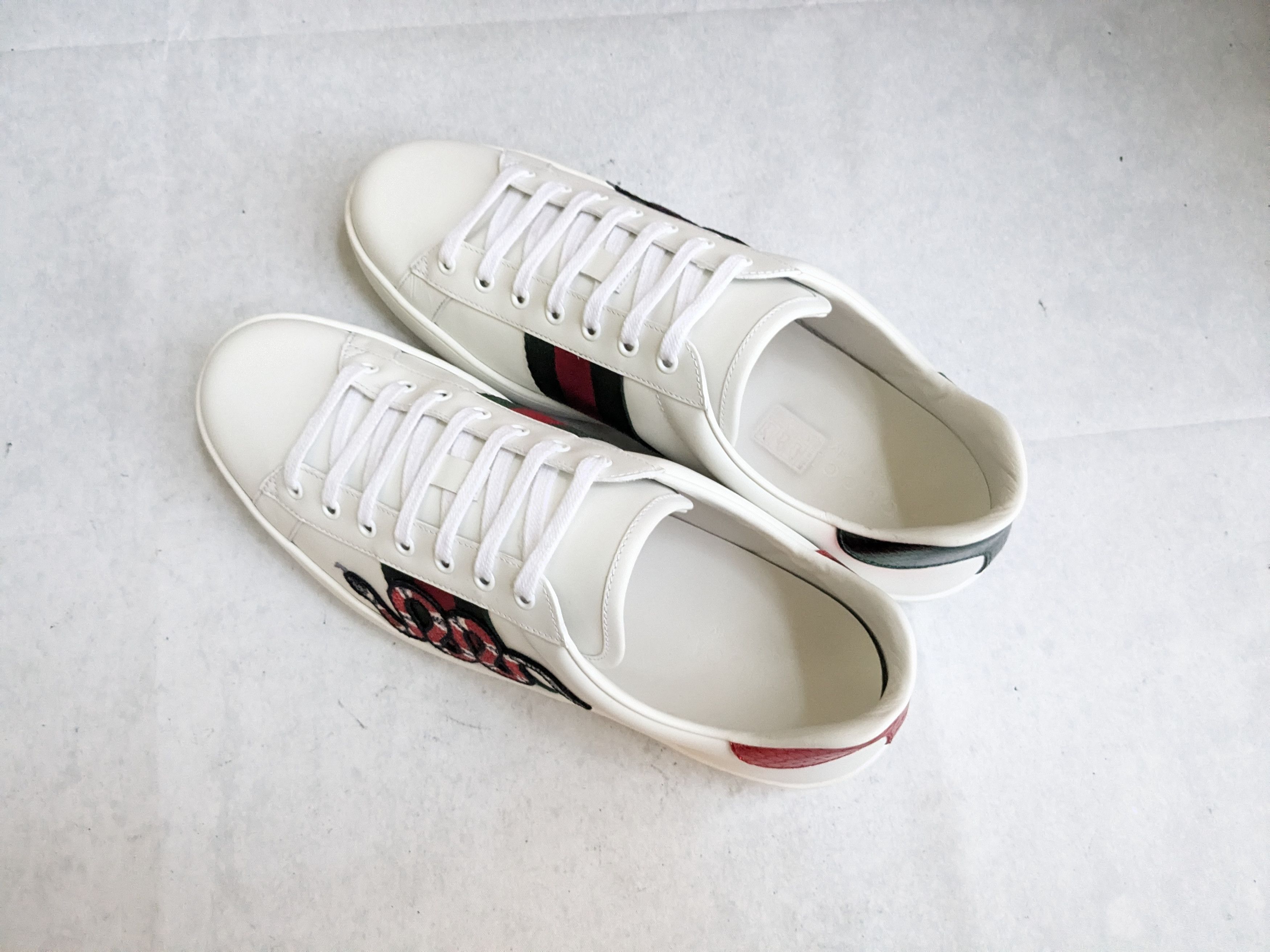 Gucci Gucci Ace Sneakers Snake 12.5 White Leather Low Tops Size US 12.5 / EU 45-46 - 12 Thumbnail