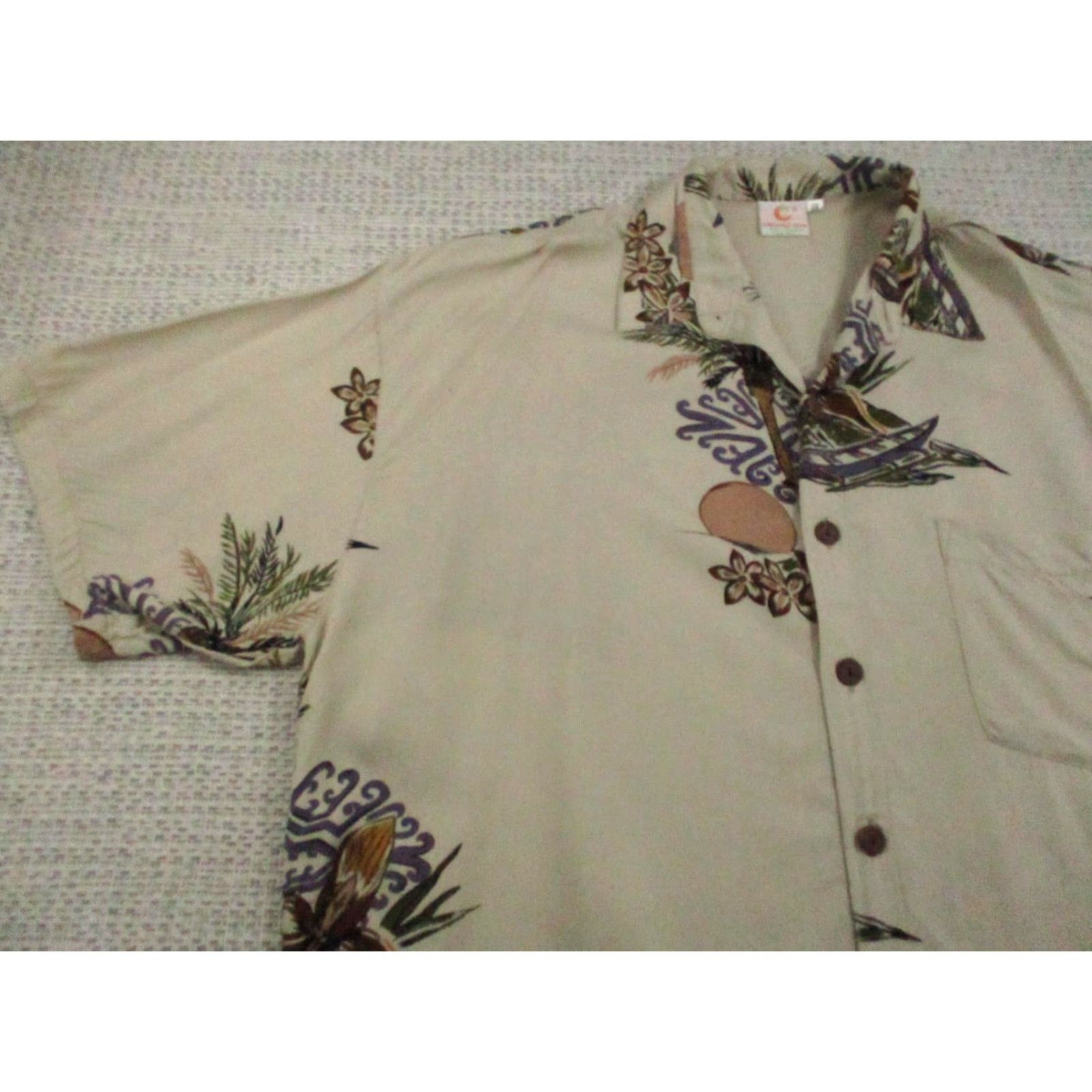 Vintage Pineapple Moon Shirt Mens 2XL Beige Hawaiian Aloha Rayon Palm Tree Print Casual Vintage Beach Boat Shirt Mens 2XL Size US XXL / EU 58 / 5 - 3 Thumbnail