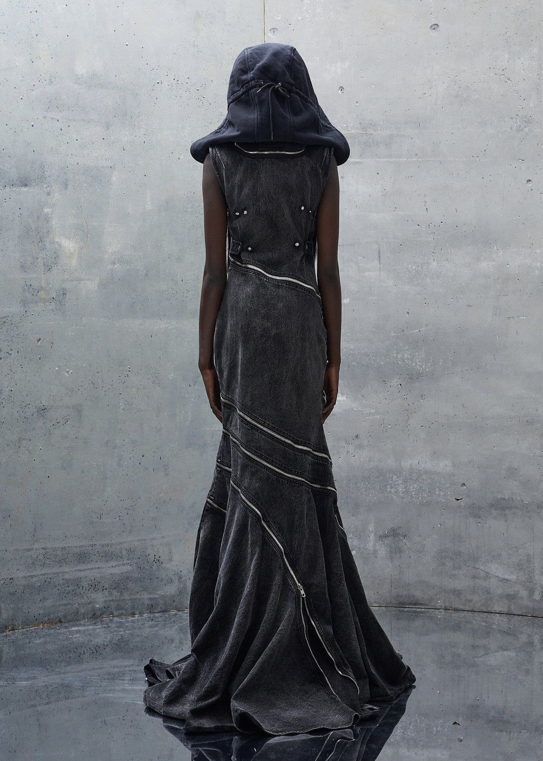 No Faith Studios NO/FAITH STUDIOS denim Gown S Black Zipped faded hooded 4.6k Size S / US 4 / IT 40 - 4 Thumbnail