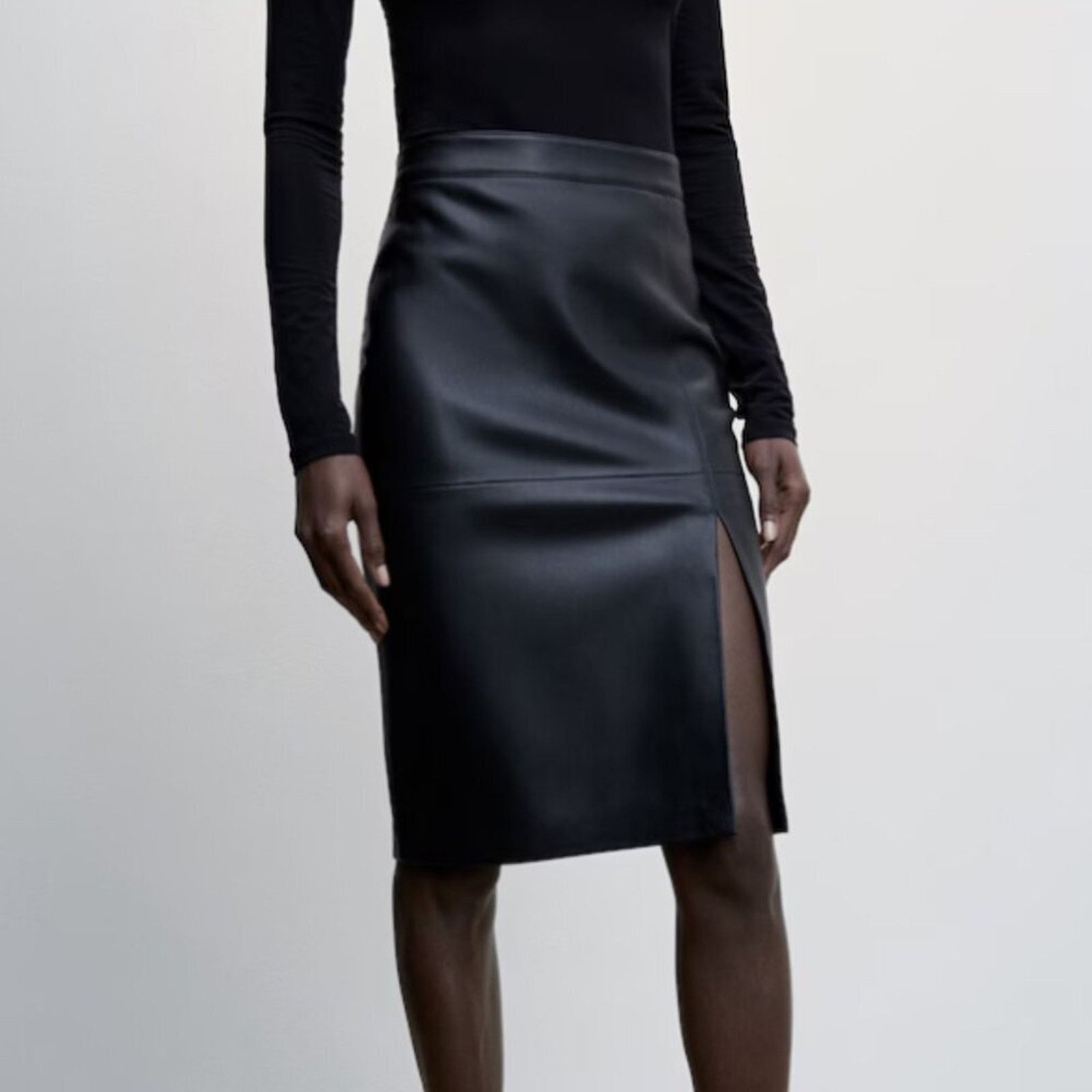 Mango Mango Faux Leather Black Pencil Skirt NWT Size 12 Size 34" / US 12 / IT 48 - 2 Thumbnail