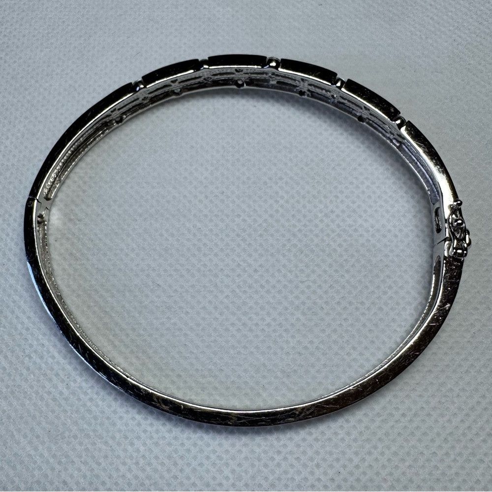 Other 925 Sterling Silver 3 Row Cubic Zirconia Bangle Bracelet Size ONE SIZE - 9 Thumbnail