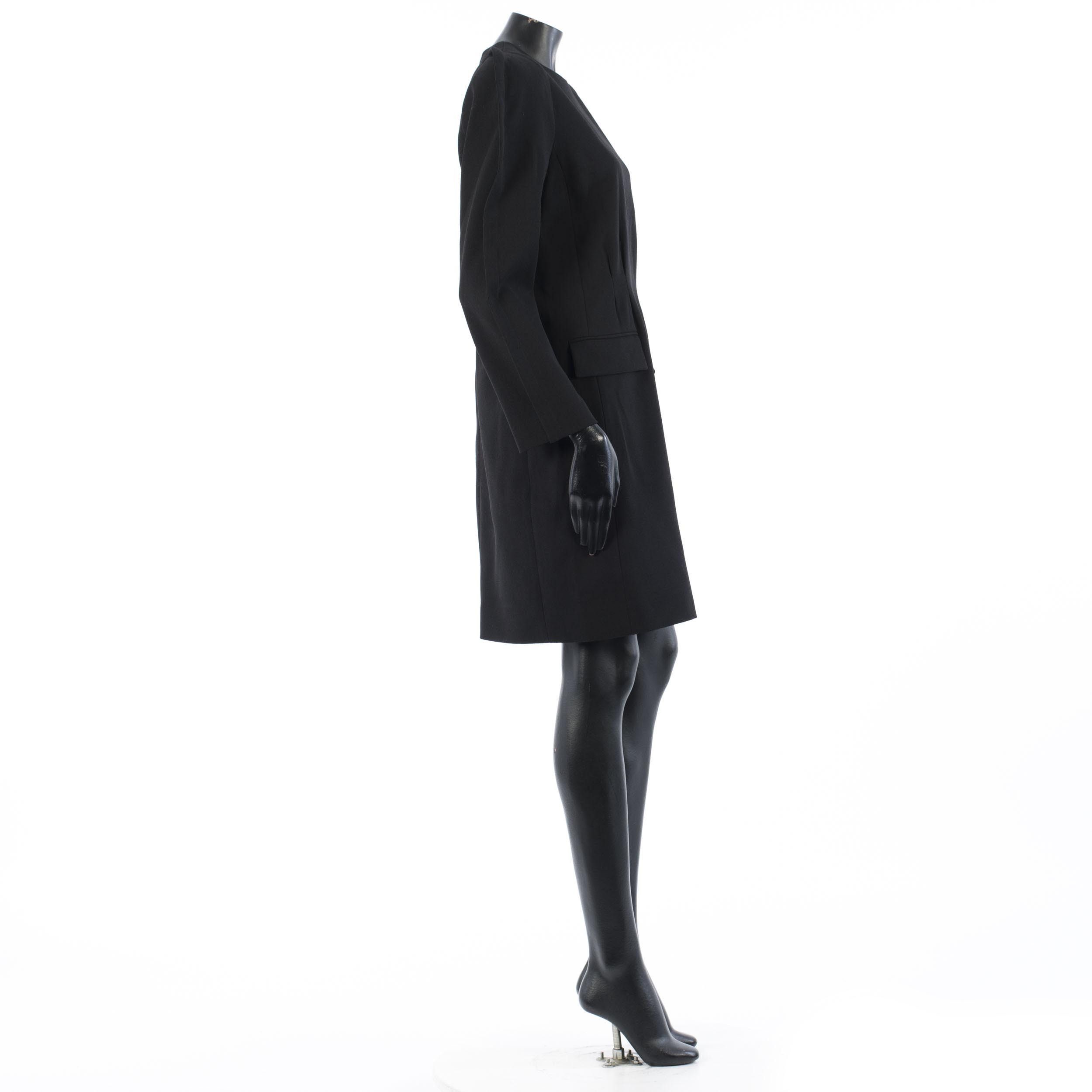Givenchy Black Crepe Wool Mini Dress - Padded Shoulders, Belt Size M / US 6-8 / IT 42-44 - 7 Thumbnail