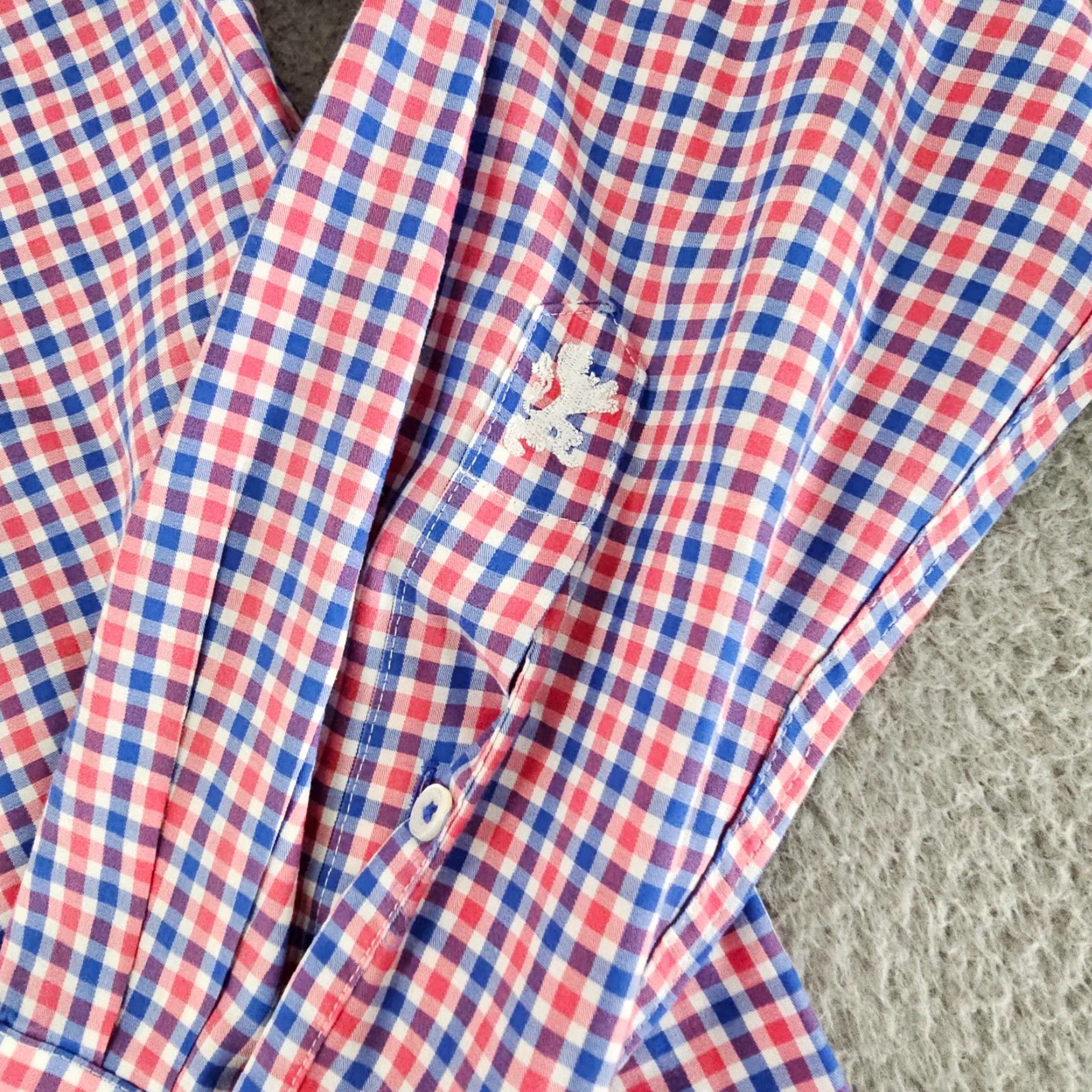 BUGATCHI Bugatchi Uomo Dress Shirt Mens 15 32/33 Blue Pink Gingham Check Woven Cotton Multi Size 40R - 6 Thumbnail