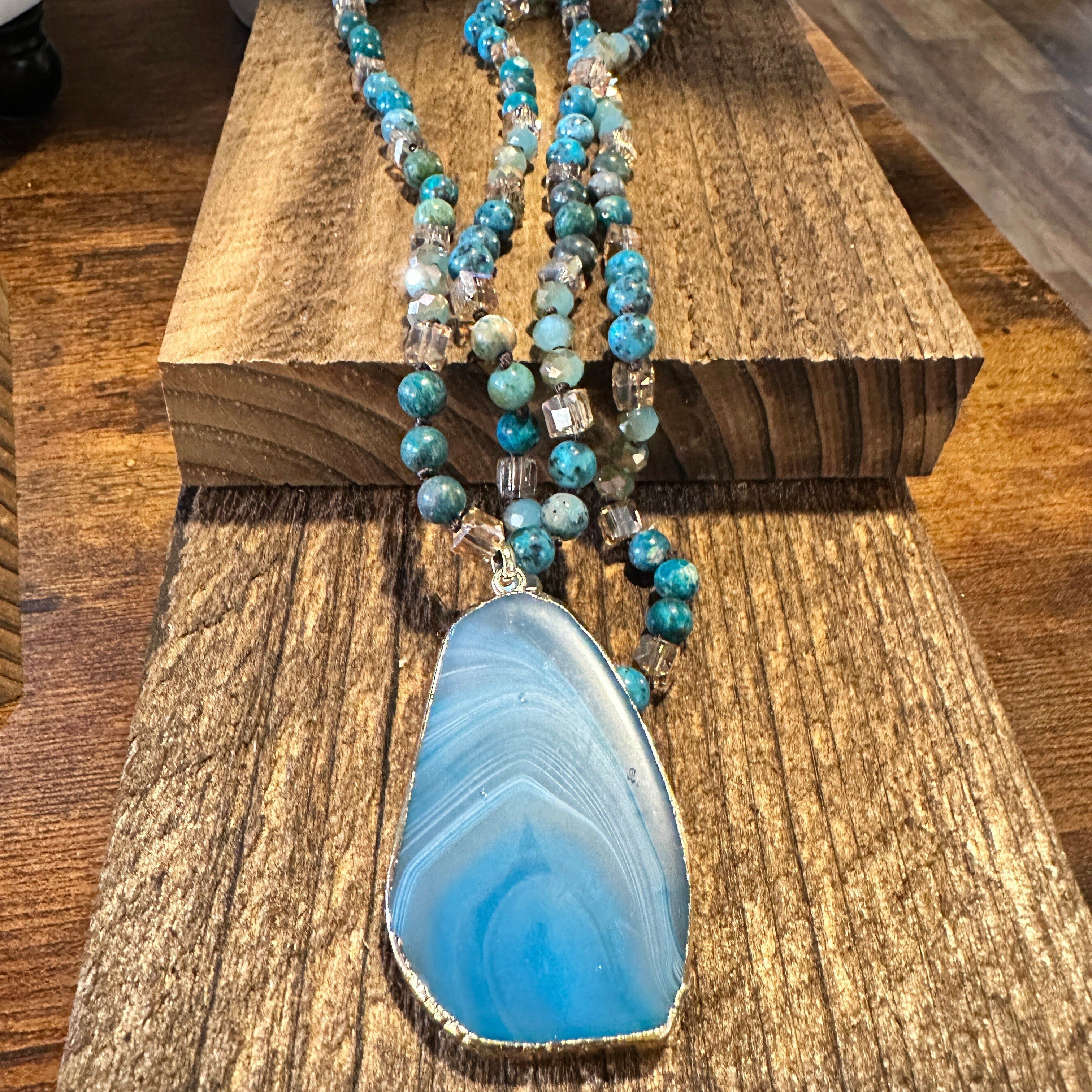 Other Bohemian Natural Stone Glass Knot Pendant Necklace: Teal Dro Size ONE SIZE - 4 Thumbnail