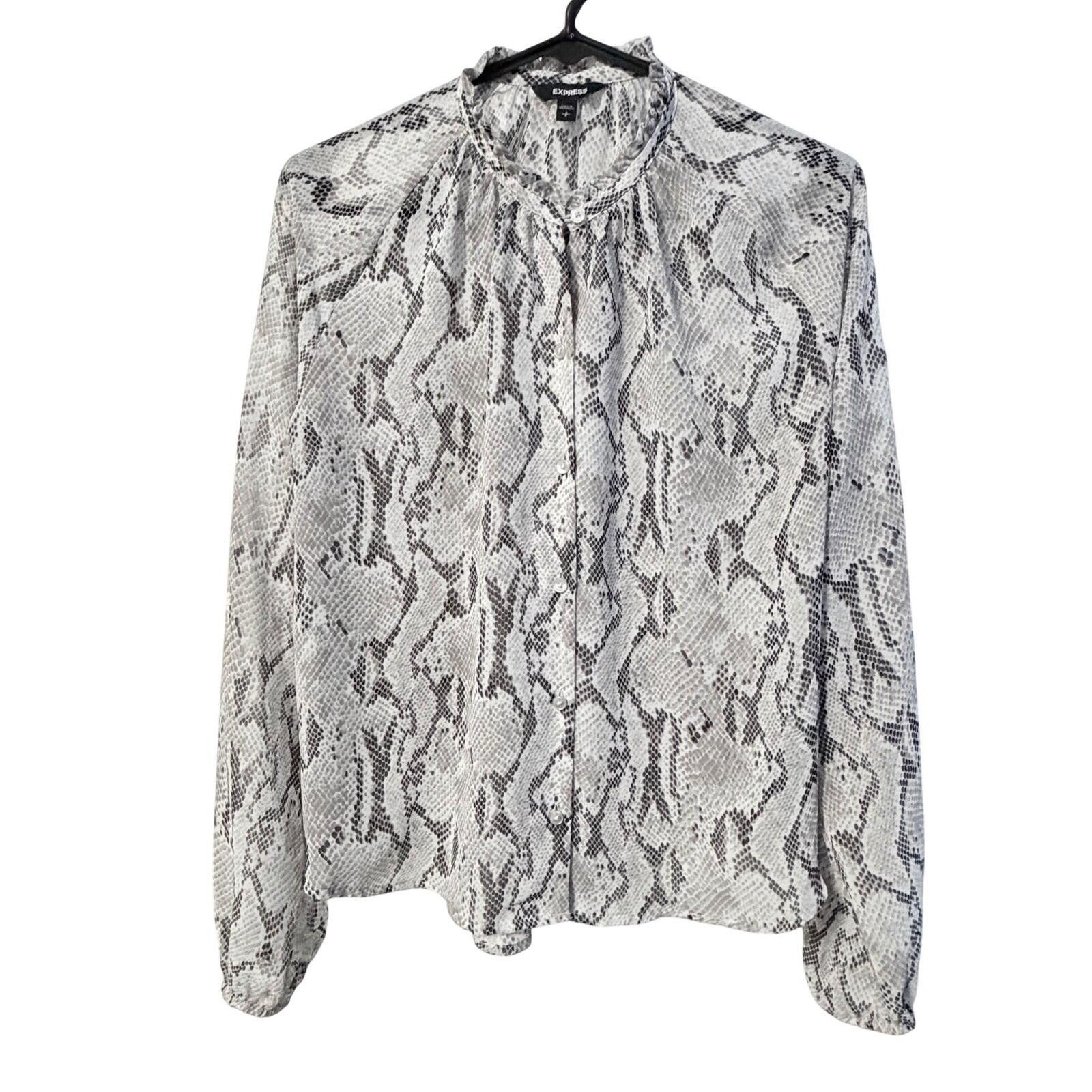 Express Express Blouse Womens Small Grey Snakeskin Ruffle Neck Size S / US 4 / IT 40 - 1 Thumbnail