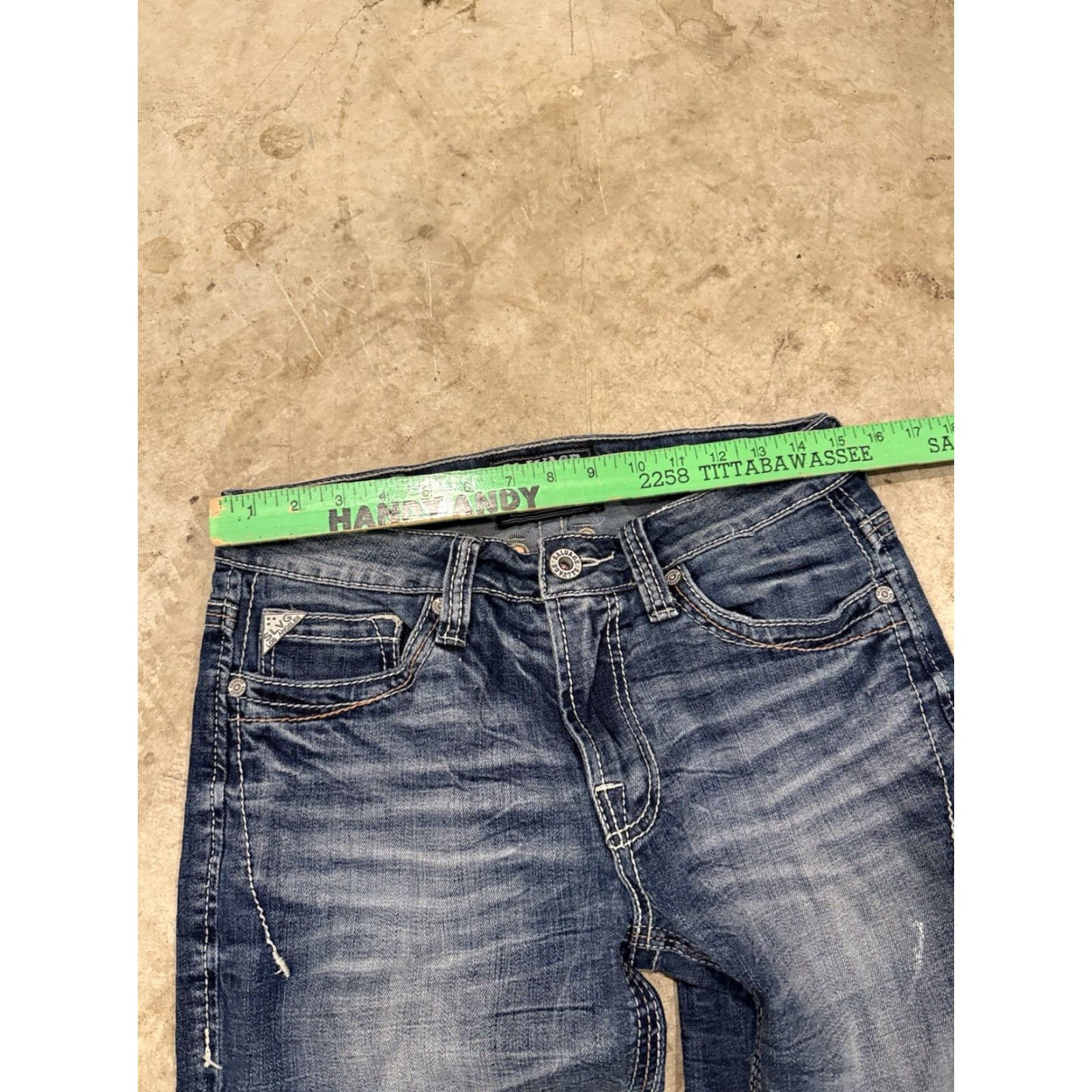 Vintage Salvage Jeans Mayhem Boot Mens 30S 30x29 Stretch Denim Whiskers Boocut Bootcut Regular Mens Blue Pant (Salvage) Size US 30 / EU 46 - 7 Thumbnail