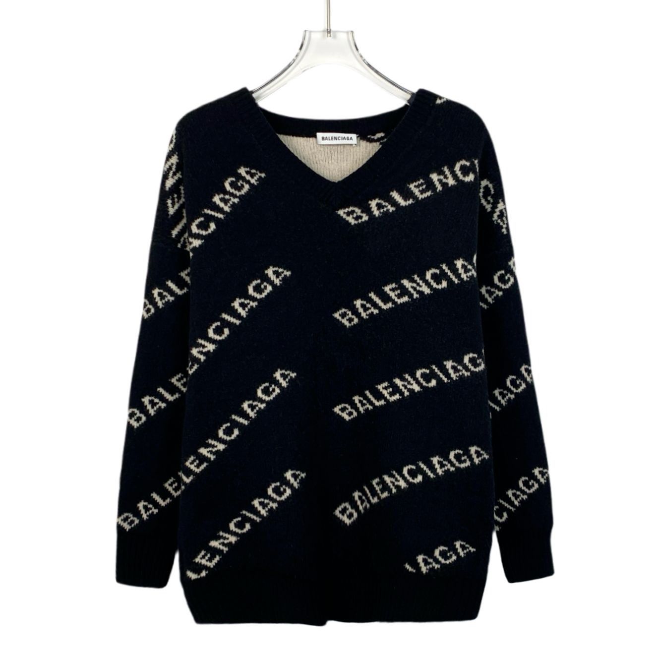 Balenciaga Balenciaga Black Logo Inlaid Full Print V-Neck Long Sleeve K Size S / US 4 / IT 40 - 1 Thumbnail