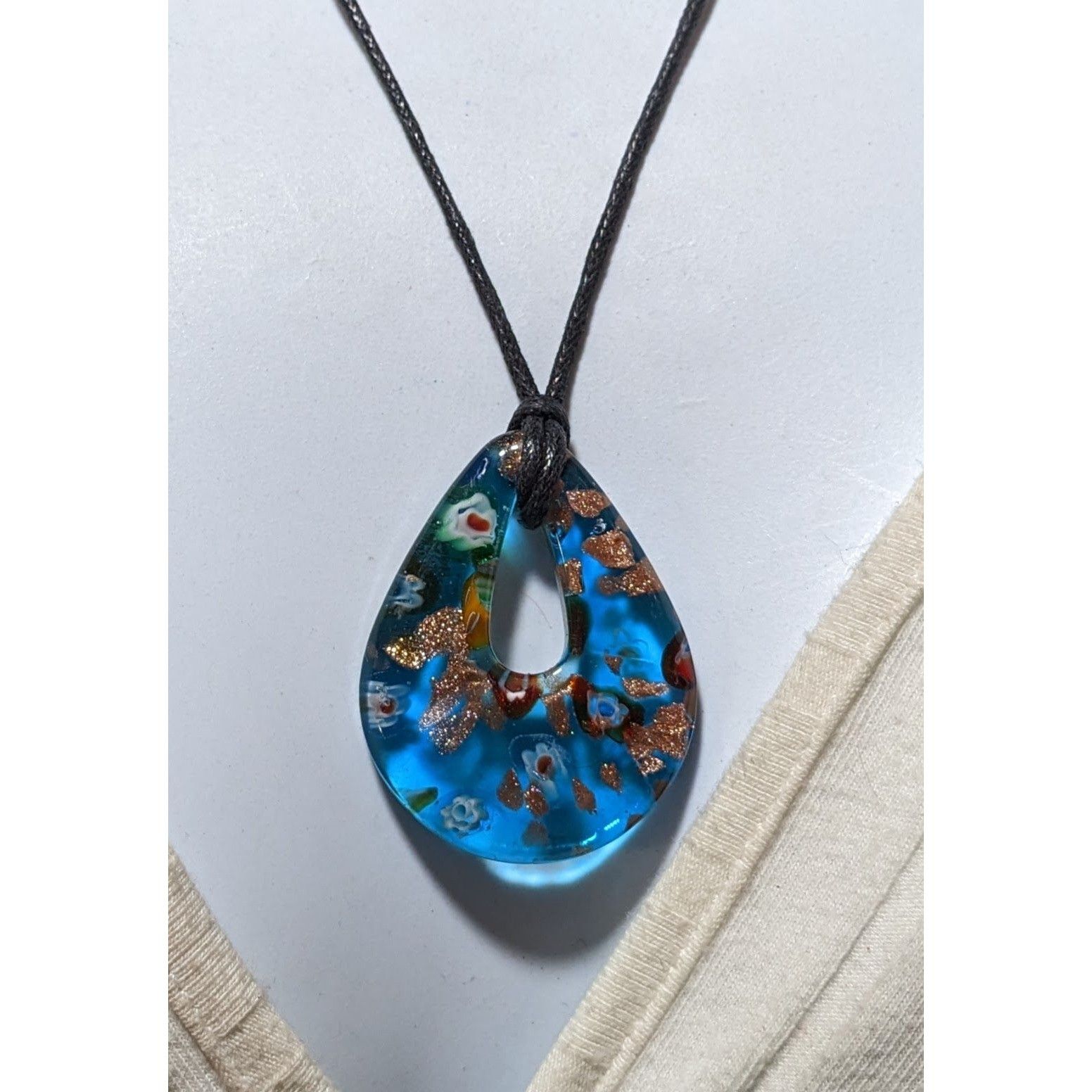 Other Blue Millefiori Glass Blue Teardrop Necklace Size ONE SIZE - 6 Thumbnail