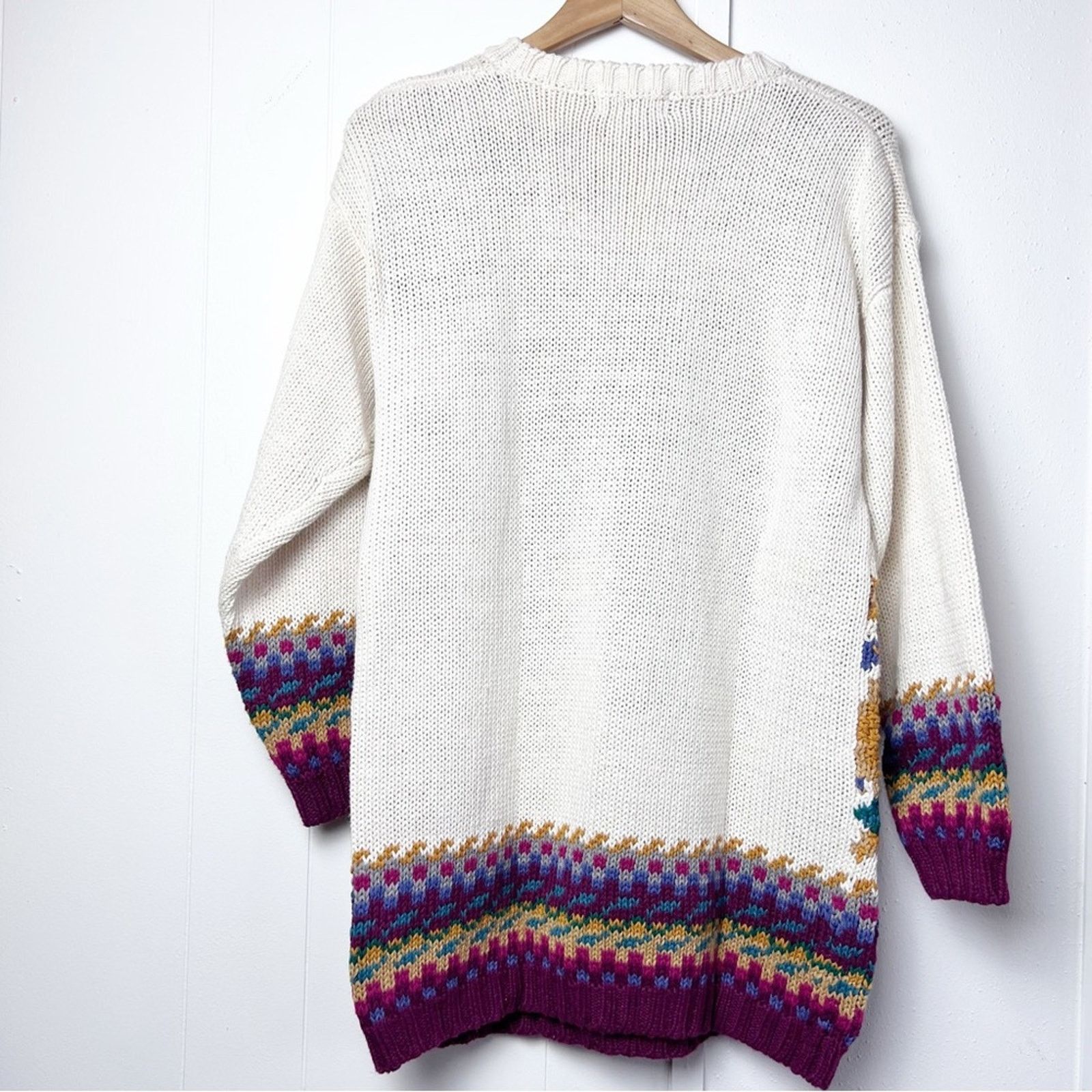 Vintage Vintage Cream Floral Oversized Pullover Sweater Women Med Size M / US 6-8 / IT 42-44 - 5 Thumbnail