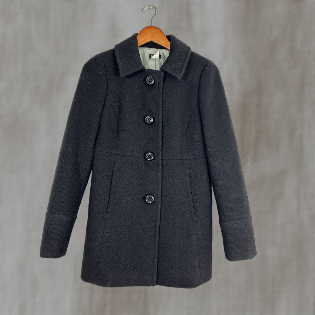 J.Crew J Crew Womens Size 0 Black Wool Dress Lined Pea Coat Knee Length Coat Womens 0 Black Wool Pea Coat Lined Dress Knee Length Size XS / US 0-2 / IT 36-38 - 1 Thumbnail