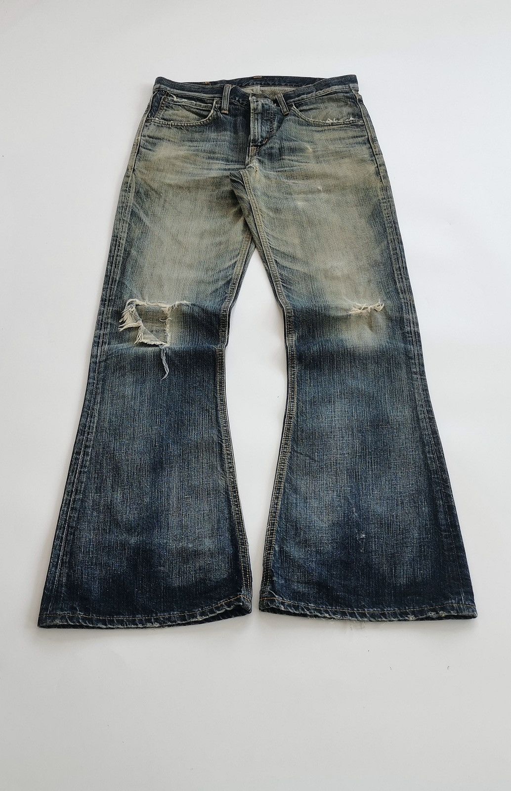 Edwin Bootcut Thrashed Edwin 500RV Mud Distressed Jeans ERD Grunge Size US 31 - 1 Thumbnail