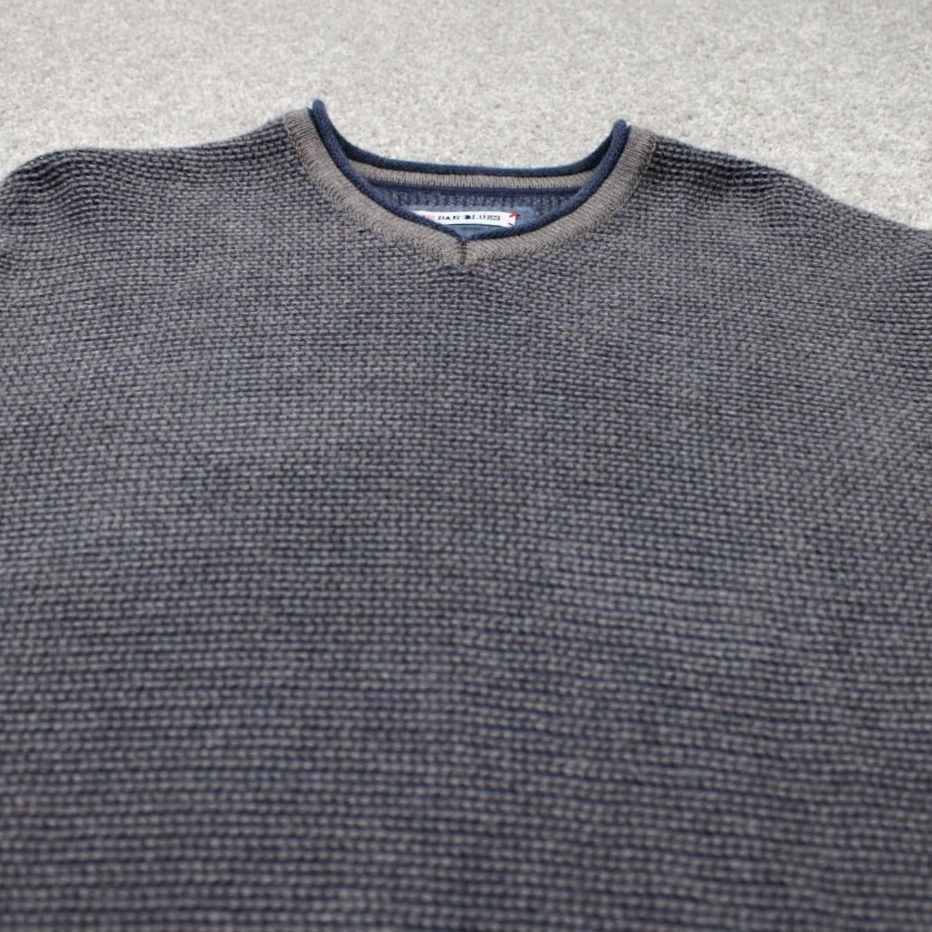 Vintage 32 Bar Blues Sweater Mens XL Blue/Gray Chunky Knit 100% Cotton L/S Sweatshirt Size US XL / EU 56 / 4 - 4 Thumbnail
