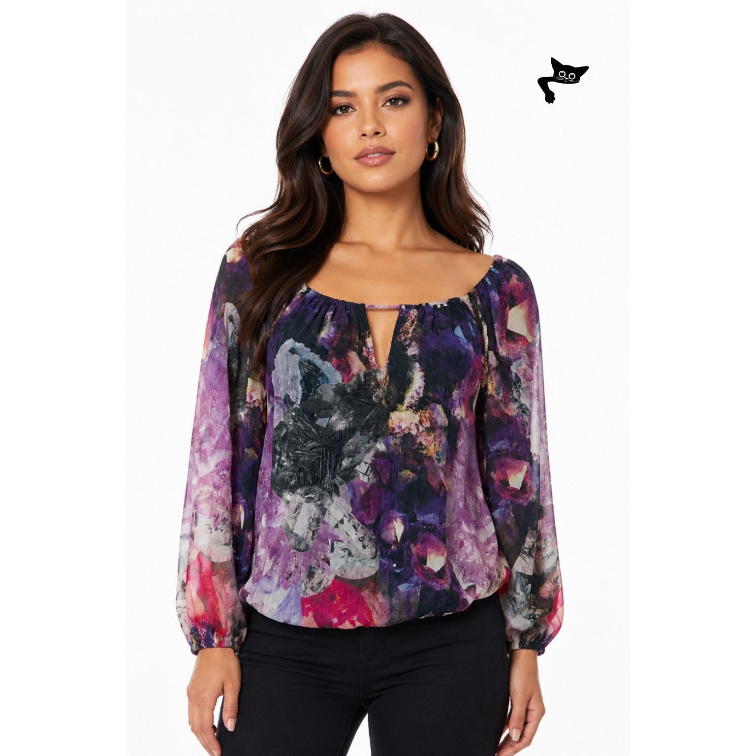 Alice + Olivia Alice + Olivia Womens Purple Silk Peasant Blouse XS Size XS / US 0-2 / IT 36-38 - 3 Thumbnail