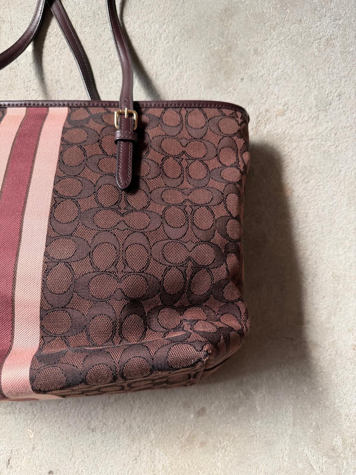 Coach Coach Signature Stripe Shoulder Bag Brown/Pink Size ONE SIZE - 8 Thumbnail