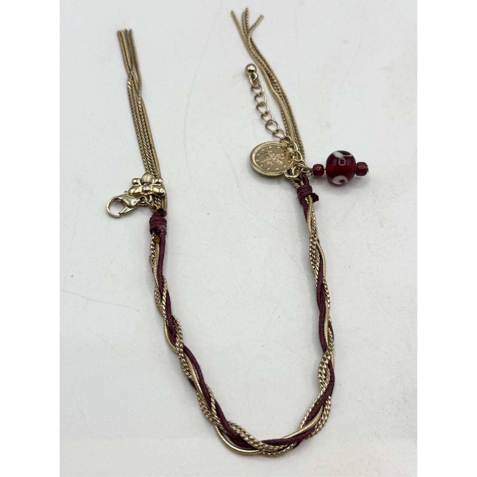 Vintage Vintage red gold tone chain charm tassel bracelet Size ONE SIZE - 4 Thumbnail