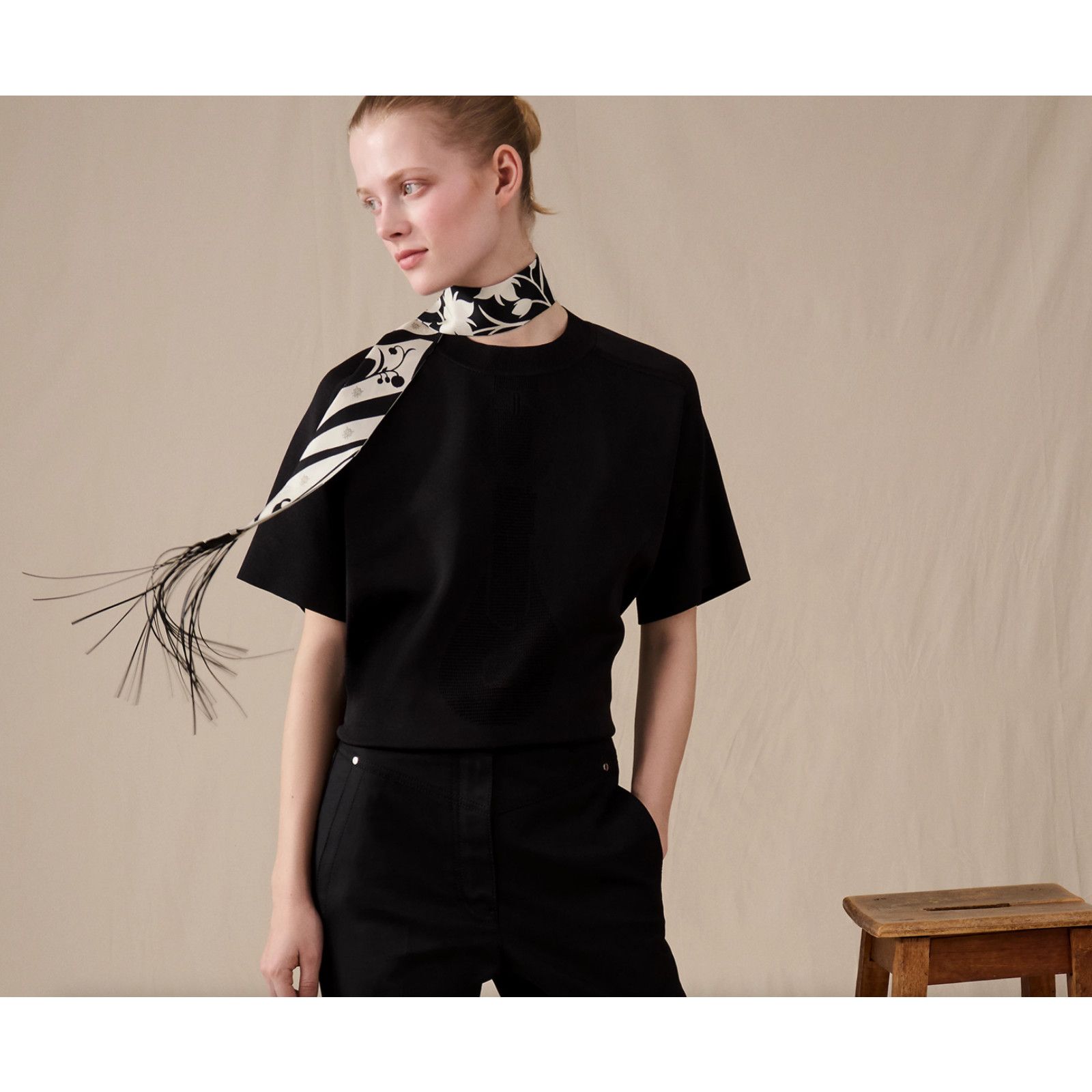 Hermes Hermes Scarf Twilly Fringe Leather Bouquet White Black Silk Size ONE SIZE - 4 Thumbnail